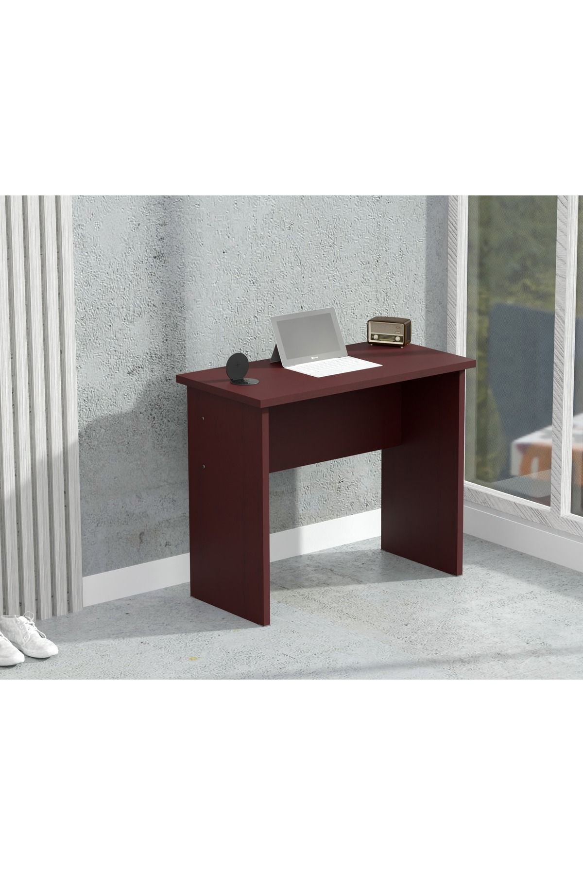 Mahmayi-Limited Edition Modern Executive Study Desks With Round Desktop Power Module - Apply Cherry 4