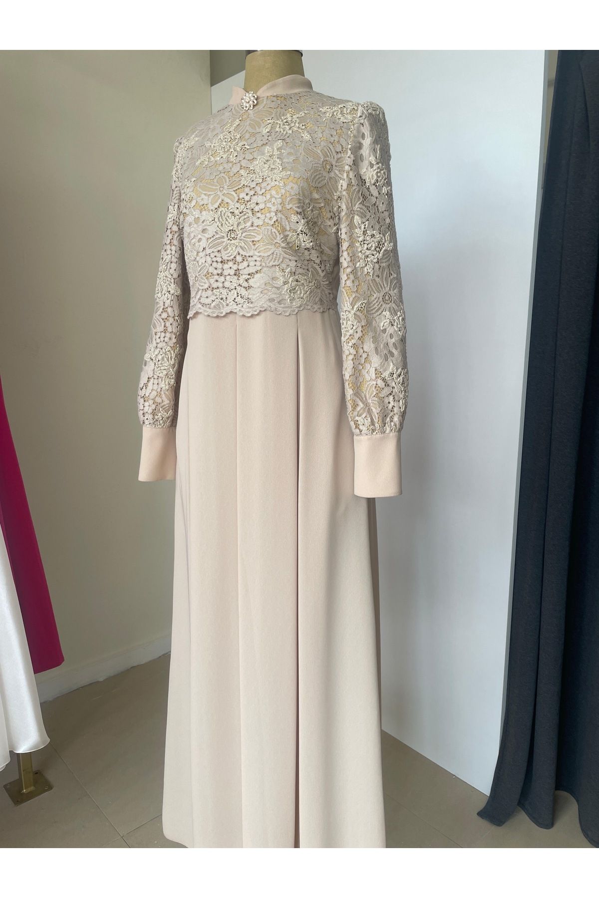 Matex-Cream Hijab Evening Dress 3