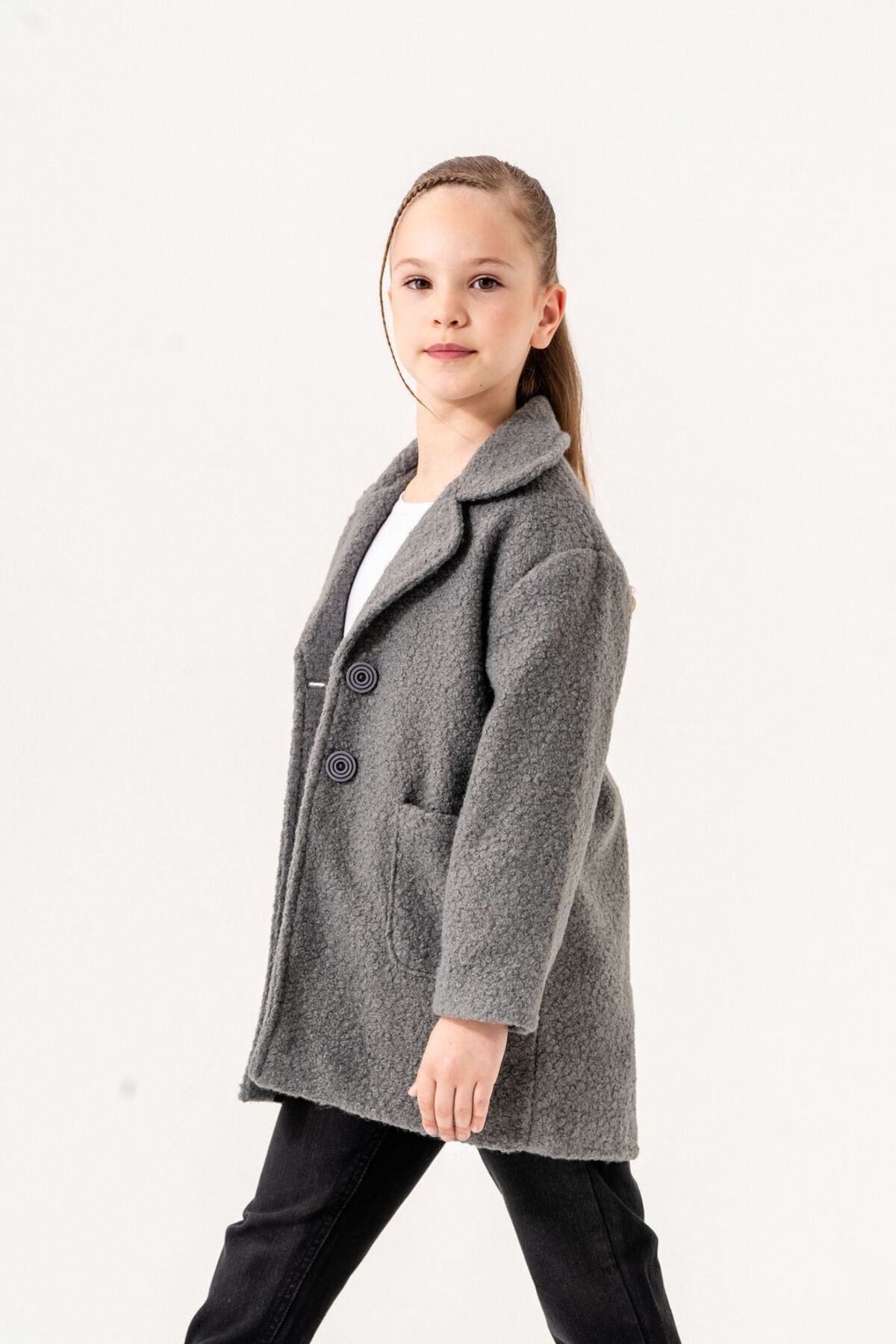 GİYİCEM-Girl's Color Blazer Buckle Coat 2