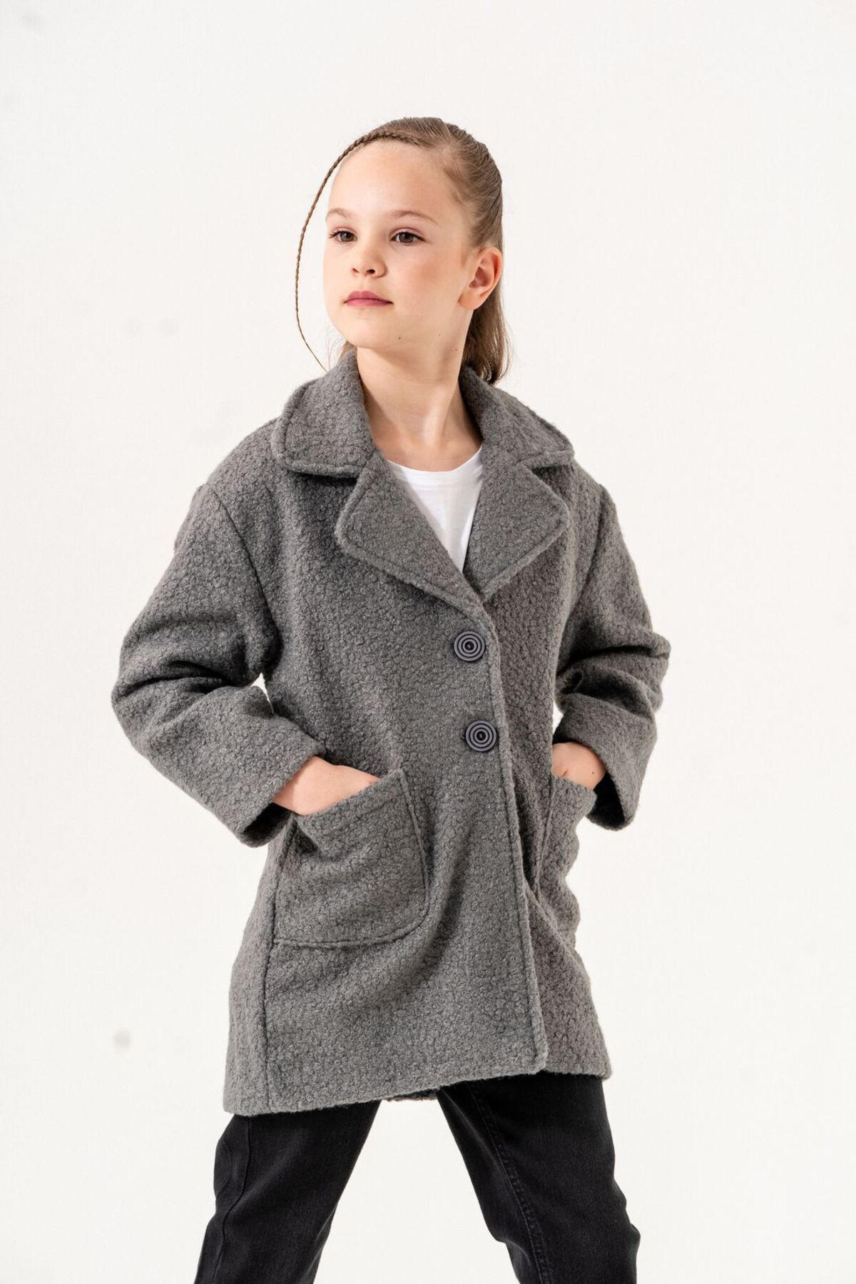 GİYİCEM-Girl's Color Blazer Buckle Coat 4