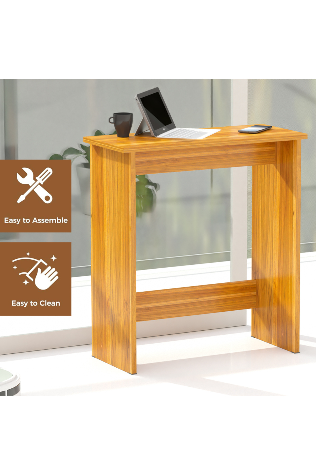 Mahmayi-Study Desk with Foot Rest Support, Executive Desks Ideal for Home and Office - Light Walnut 4