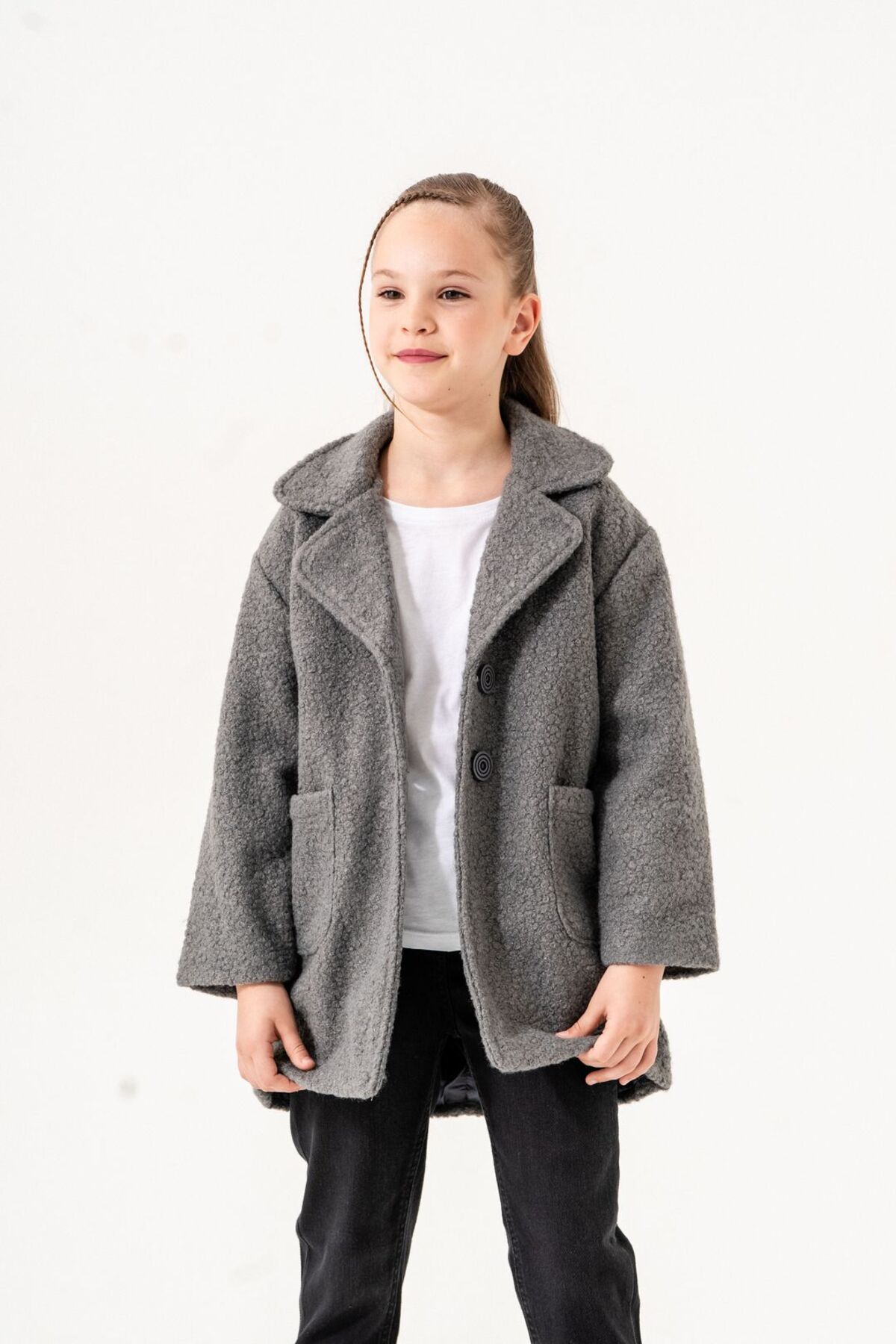 GİYİCEM-Girl's Color Blazer Buckle Coat 1