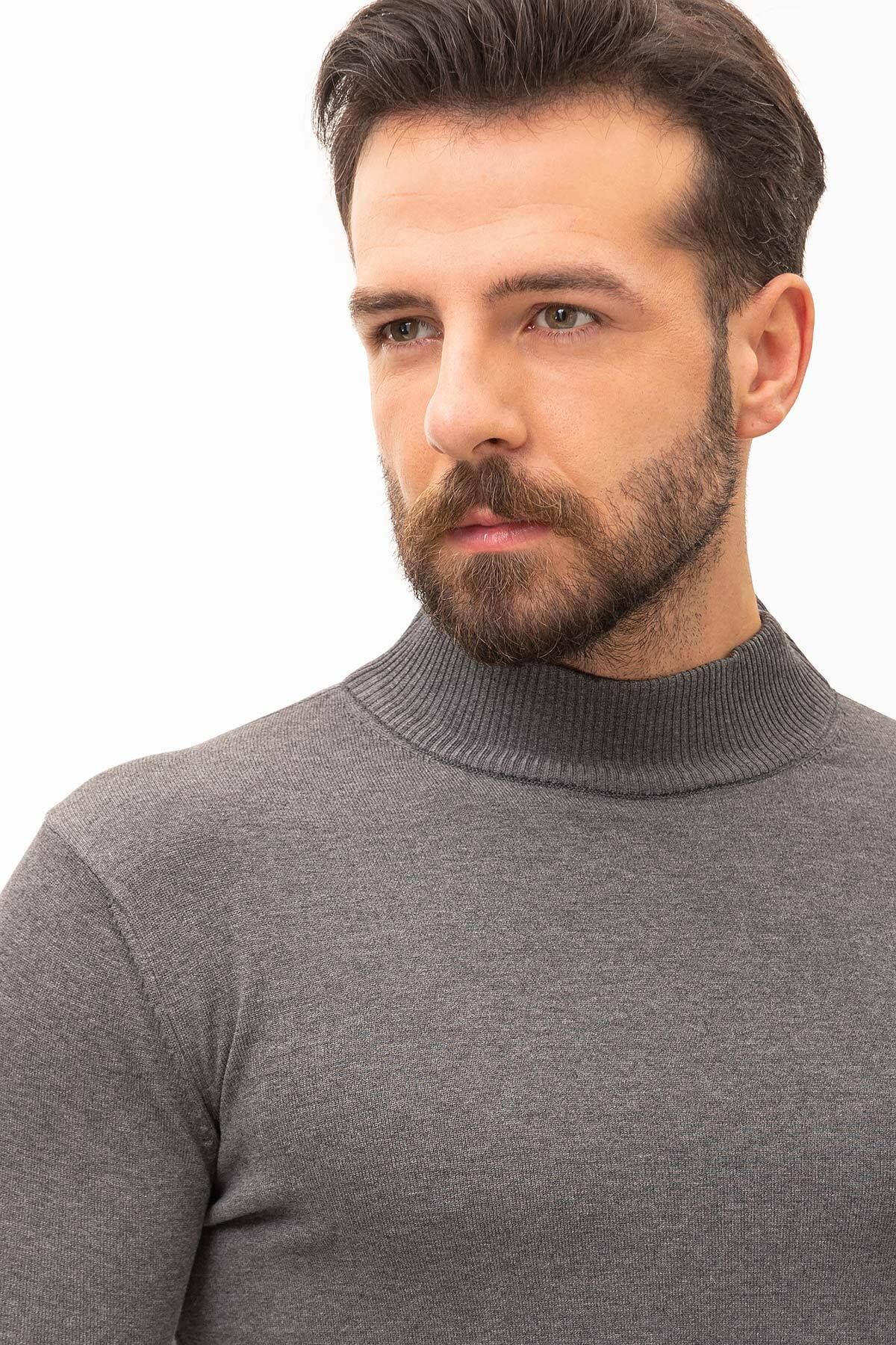 Mcr-Plain Anthracite Color Slim Fit Men's Half Turtleneck Sweater 2