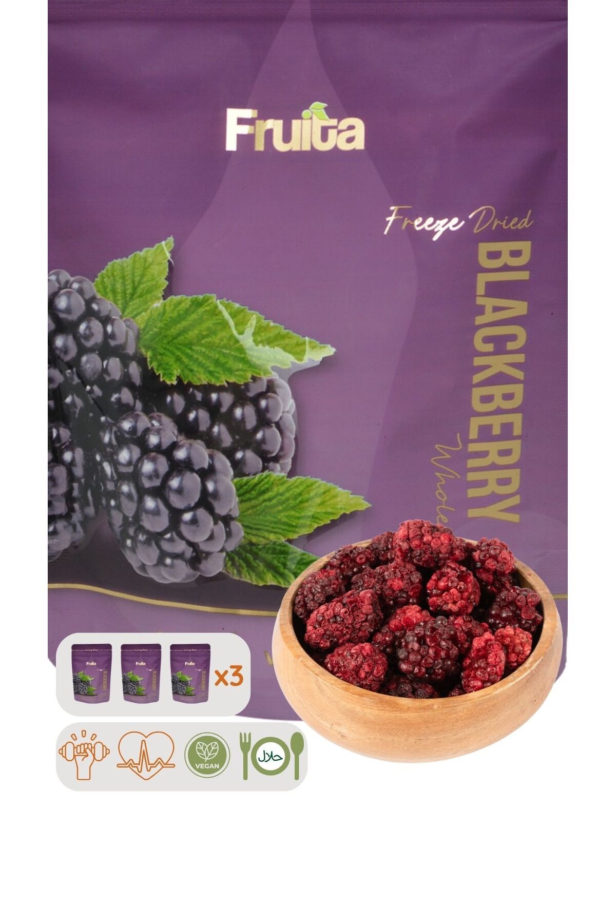 Böğürtlen Dondurularak Kurutulmuş Meyve Sağlıklı Atıştırmalık - 20gr 3'lü Paket Freeze Dried