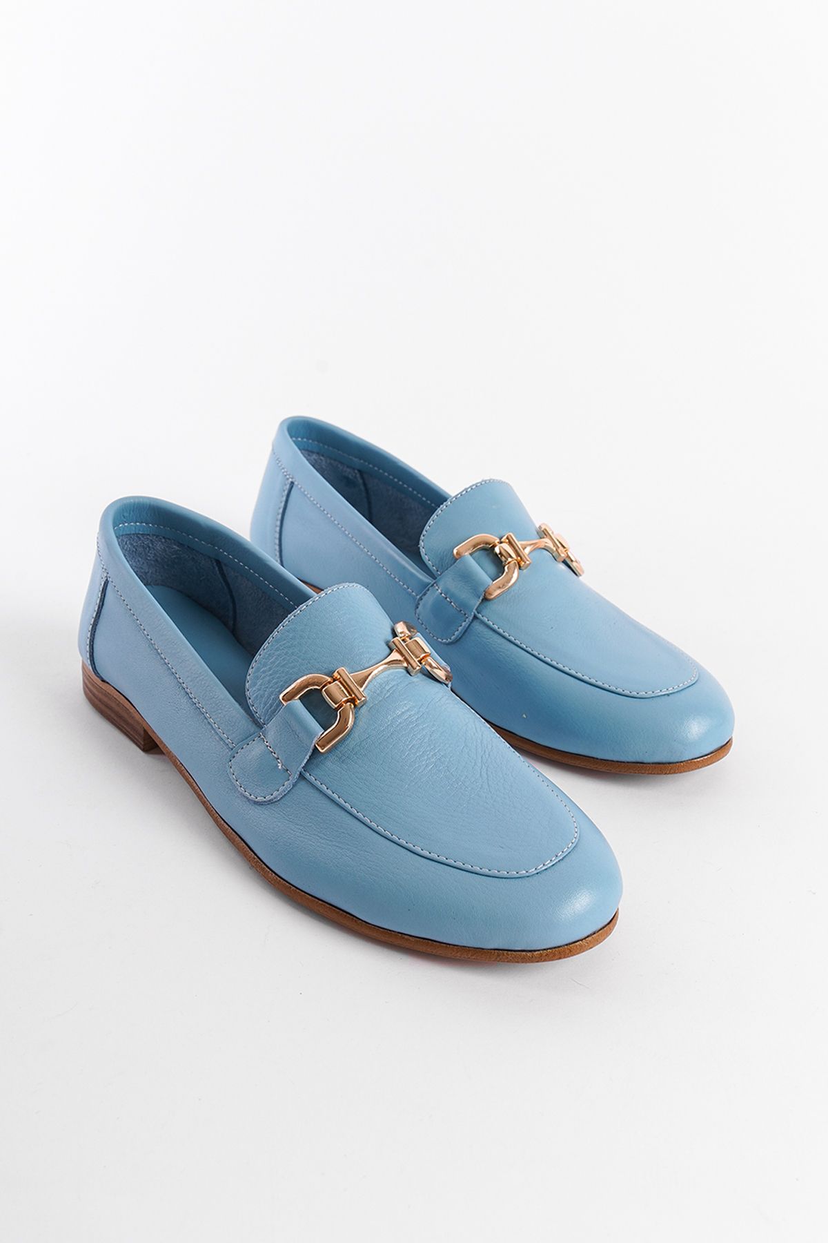 لوفر آبی زنانه چرمی واقعی Loafer اورجینال Capone Outfitters