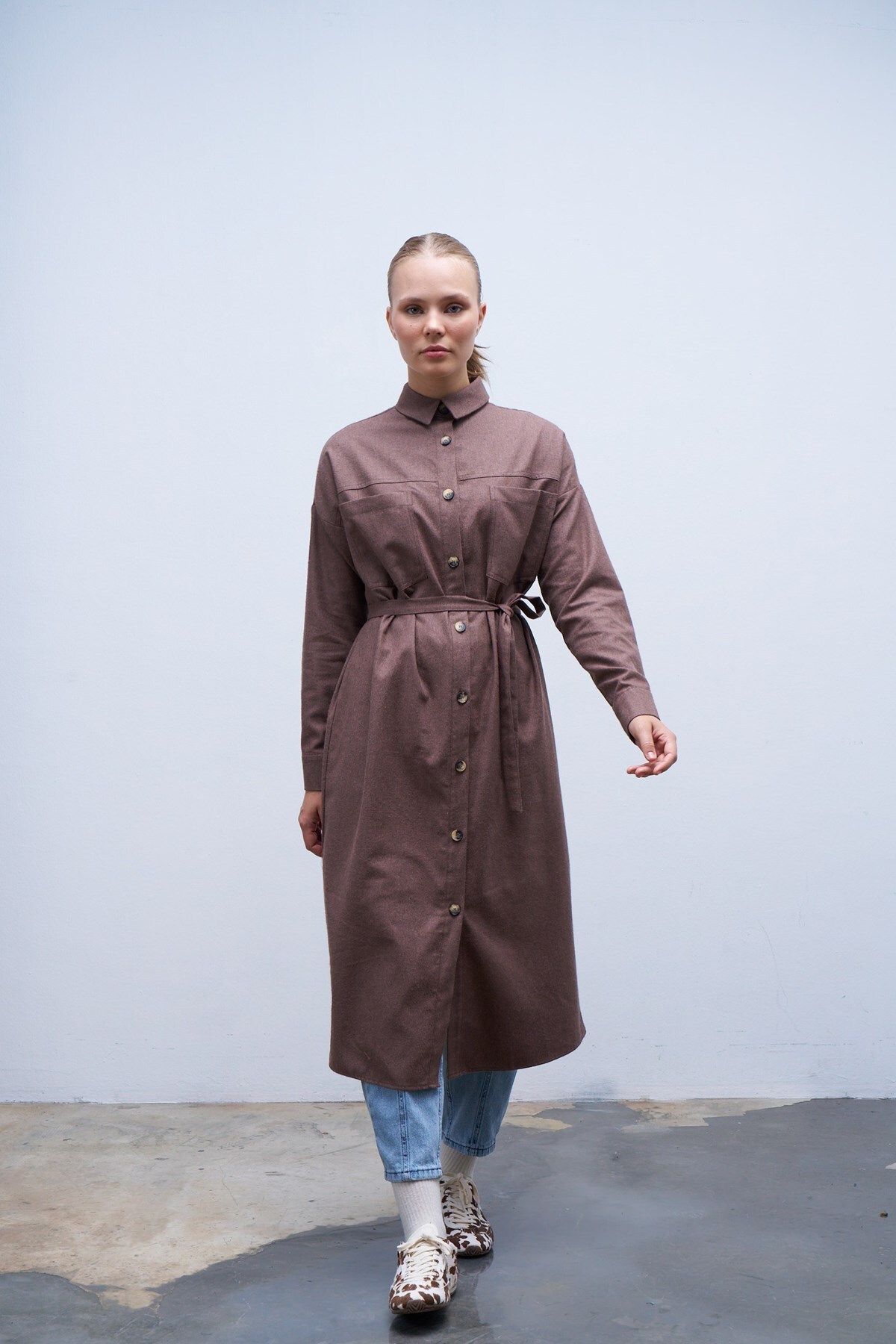 QANU-Brown Belted Shirt 2