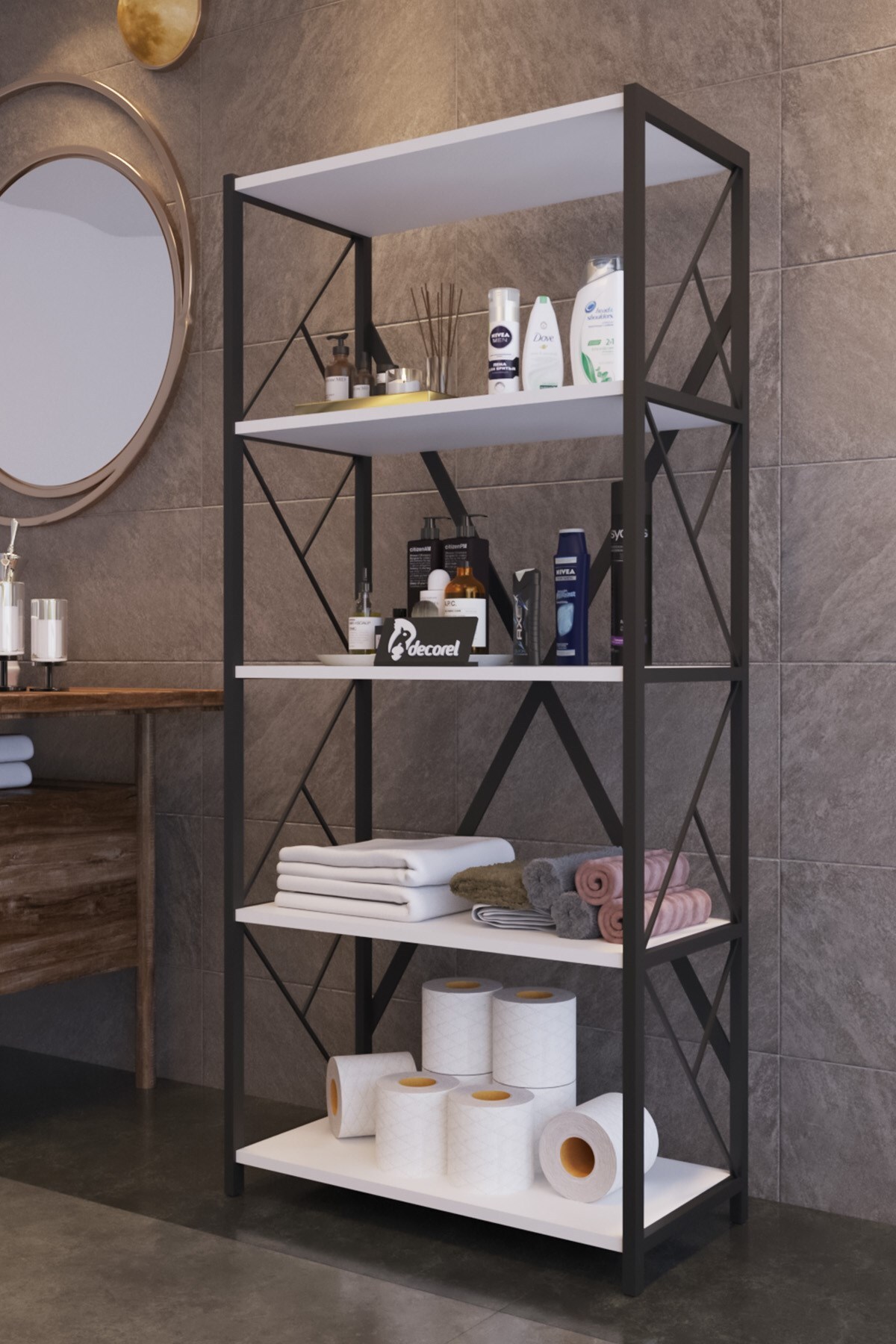 Moni Metal Bathroom Organizer Shelf with 5 Shelves Detergent Towel Rack Towel Rack 150 Cm