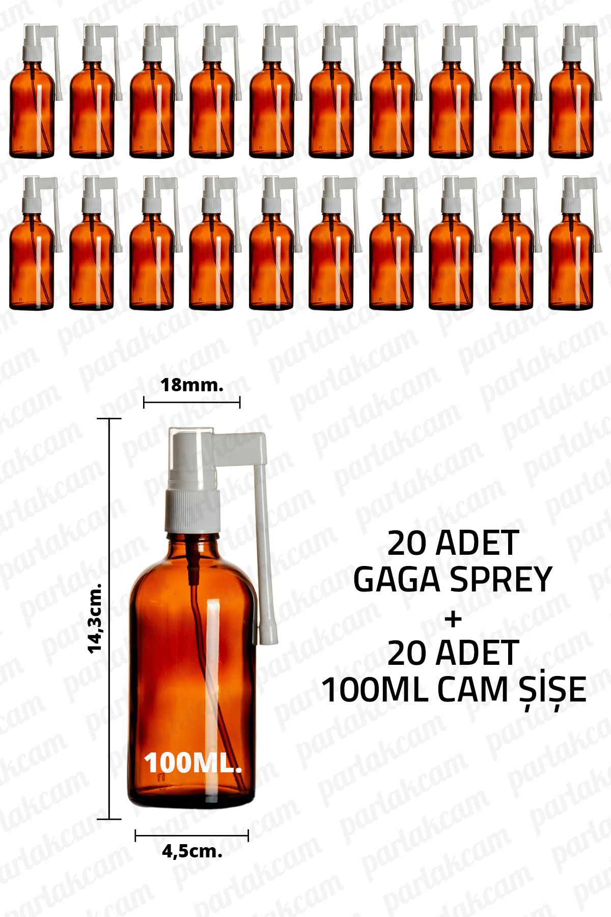 parlakcam 100ml Amber Beyaz Gaga Başlıklı Sprey Şişe 100cc Beyaz Ağız Spreyi Şişesi 20 Adet