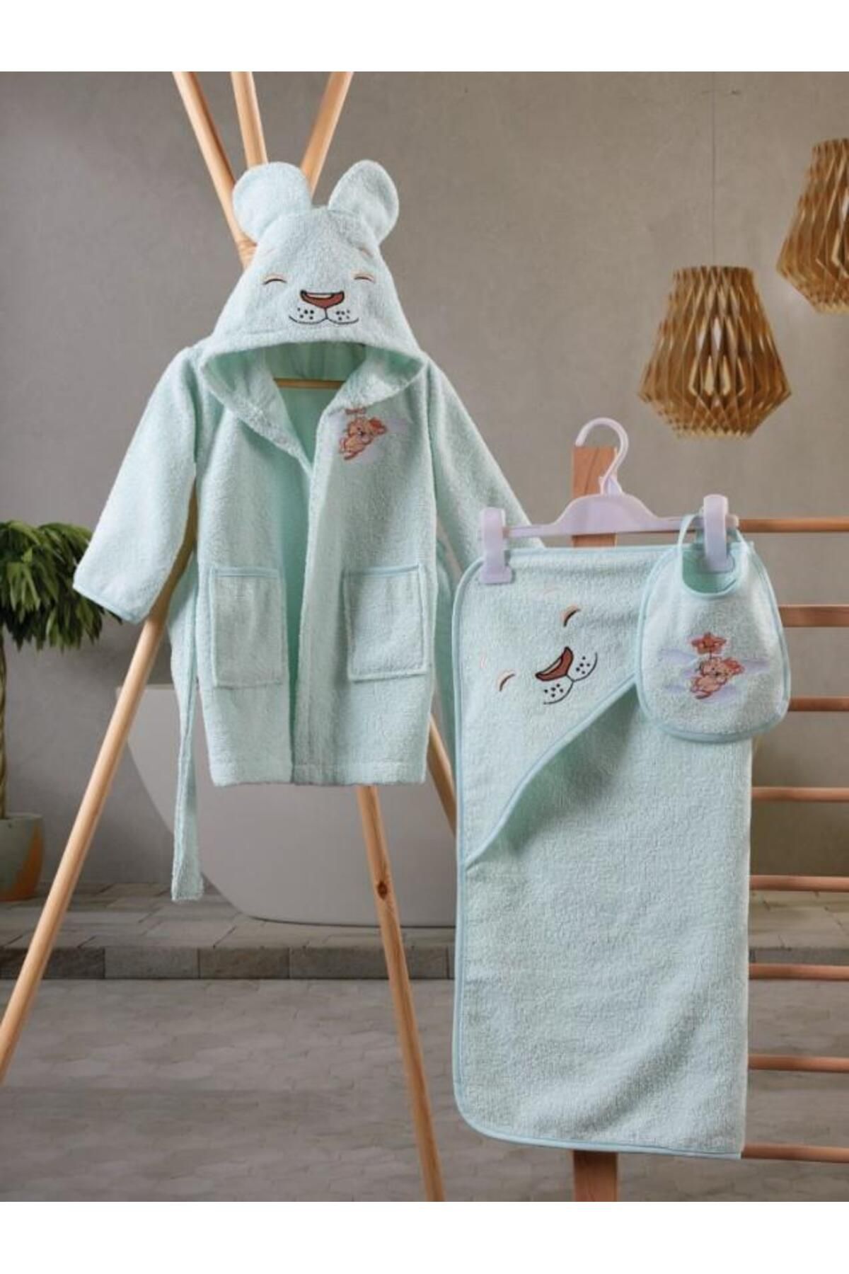 FAYMEM GLOBAL Bebek Bornoz Seti Aslan Mint