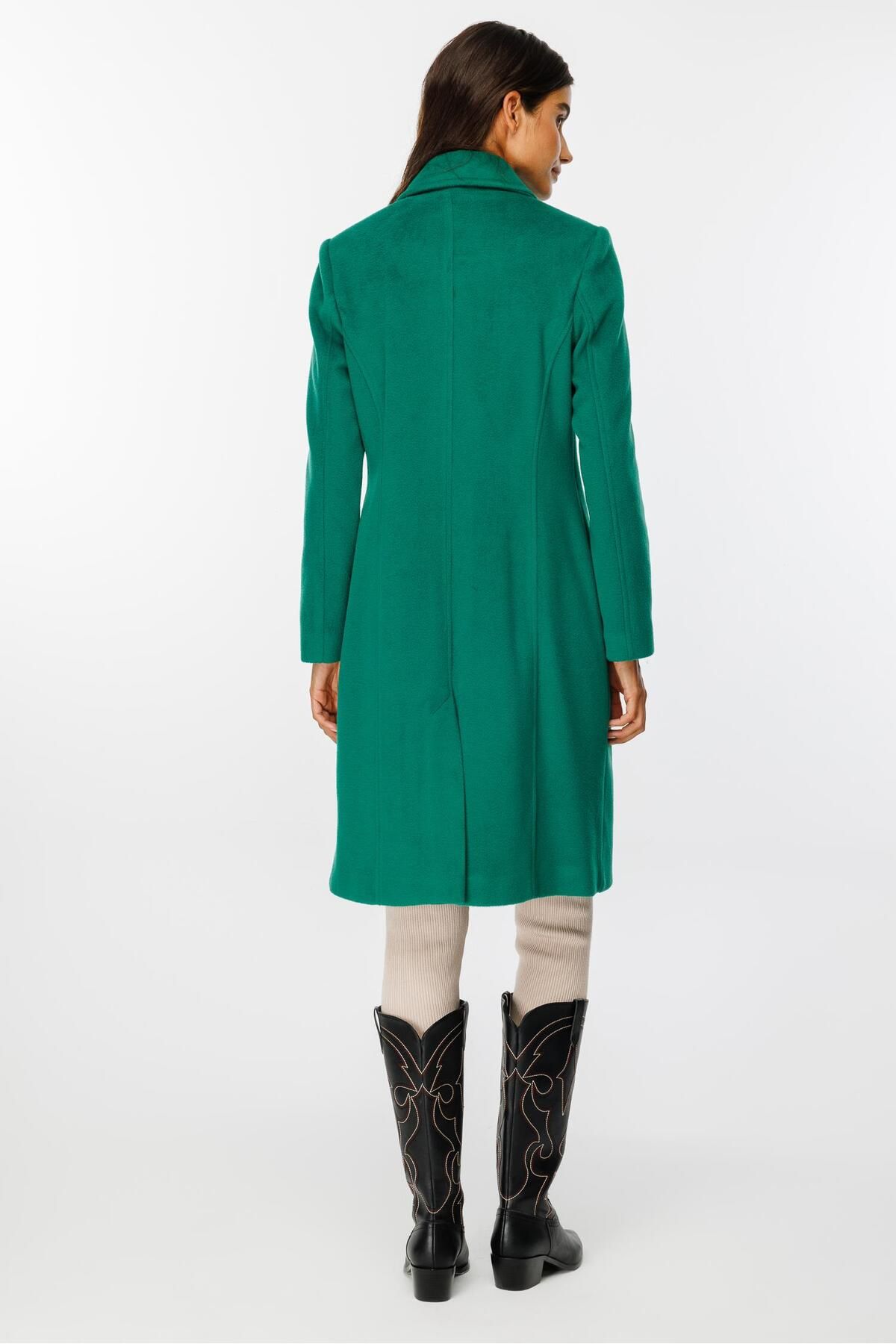 Moda İlgi-Green Double Breasted Coat - Modailgi Plain Stamp 6