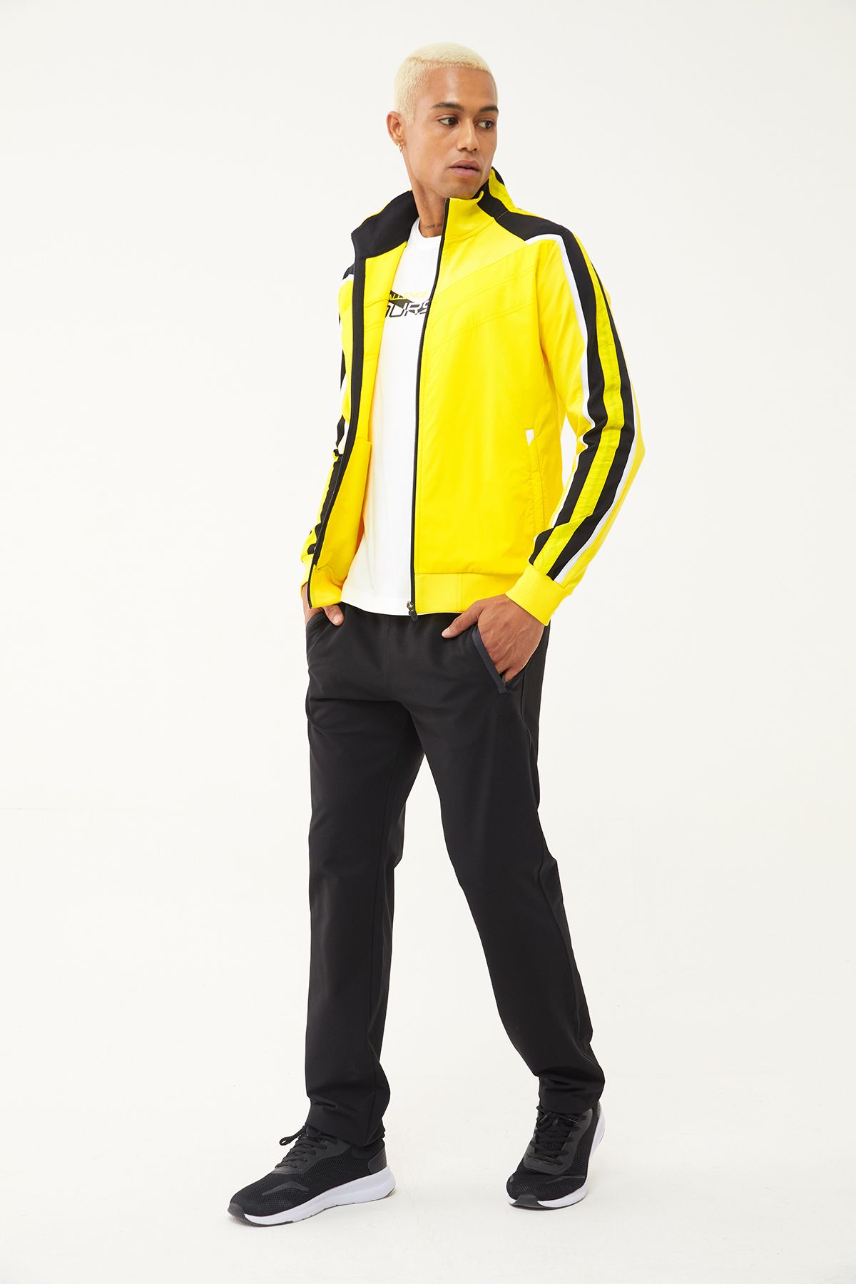 bilcee-Men's Yellow 3-Piece Tracksuit Set - Zippered, Stripe Detailed, for Sweatshirts 2051 8