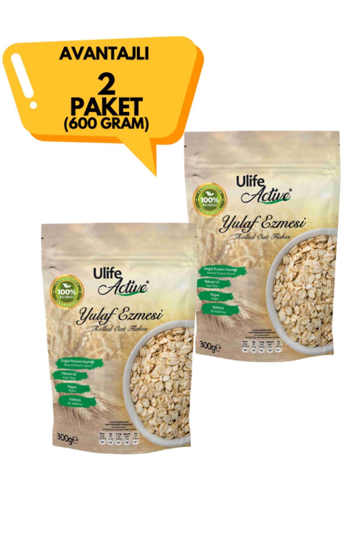 uLife Active Katkısız Natural Yulaf Ezmesi 300 G X 2 Adet