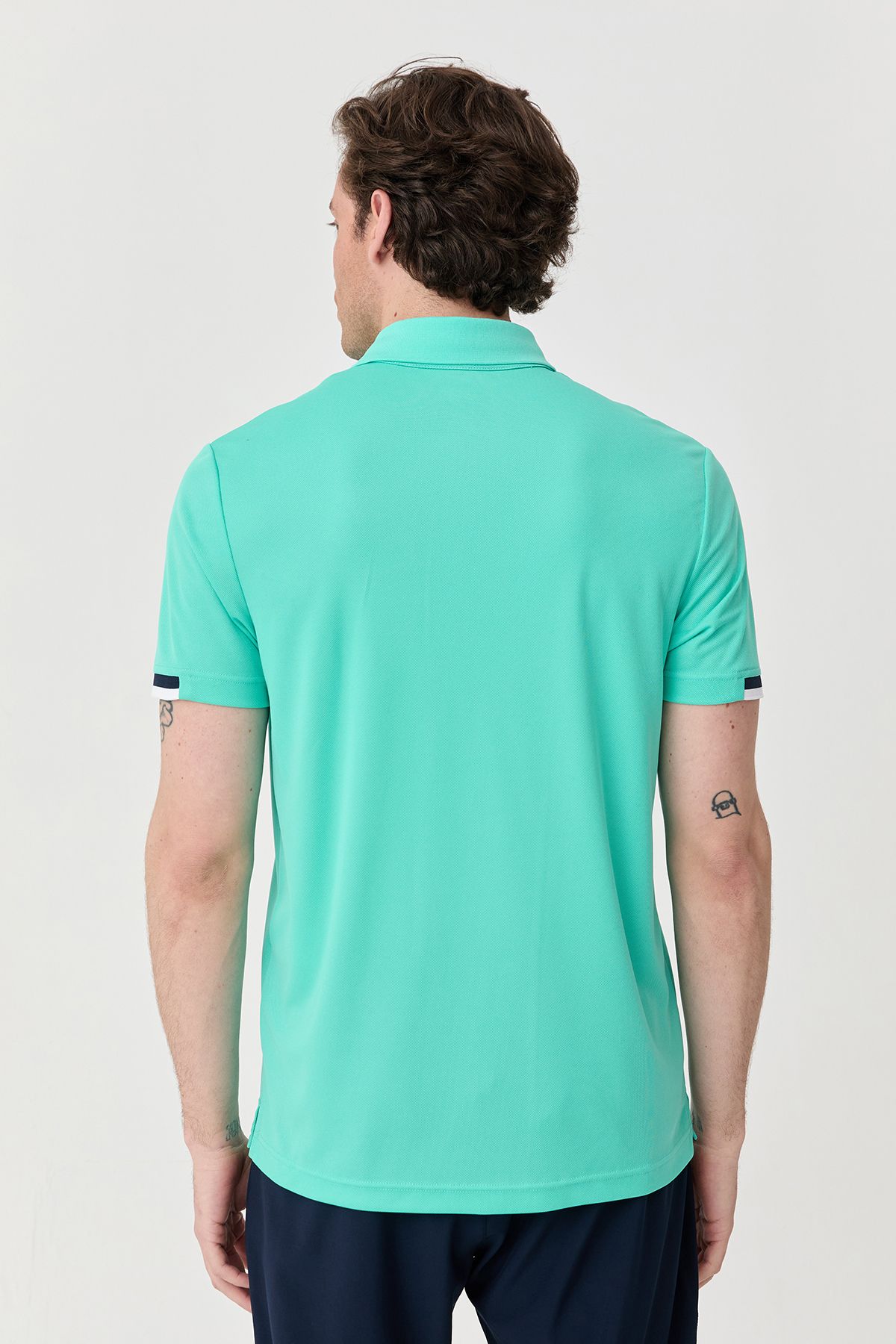 bilcee-Men's Turquoise Quick Dry Plain Lightweight Buttoned Training & Casual Basic Polo Collar T-Shirt 0508 5