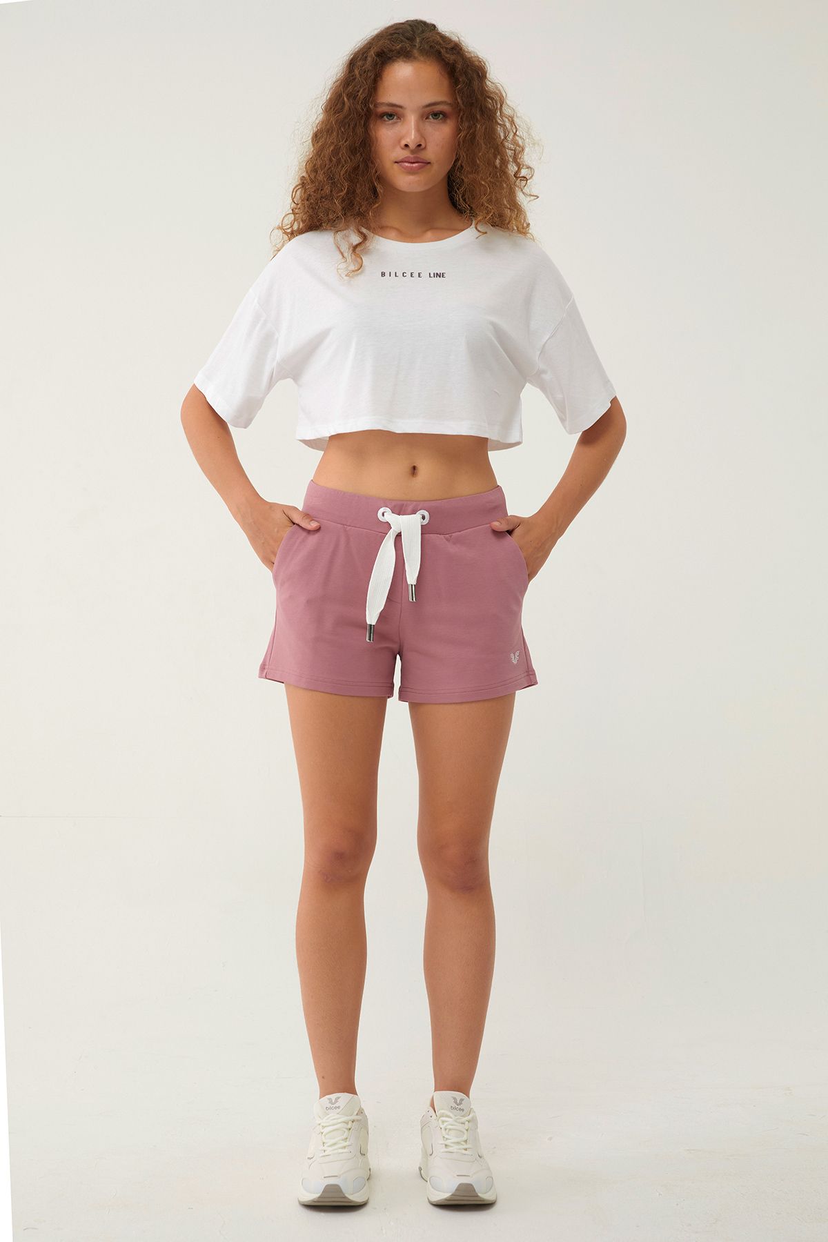 bilcee-Powder Colored Organic Cotton Women's Mini Shorts - Pocket, Short String, Over-The-Knee Sports 0665 2