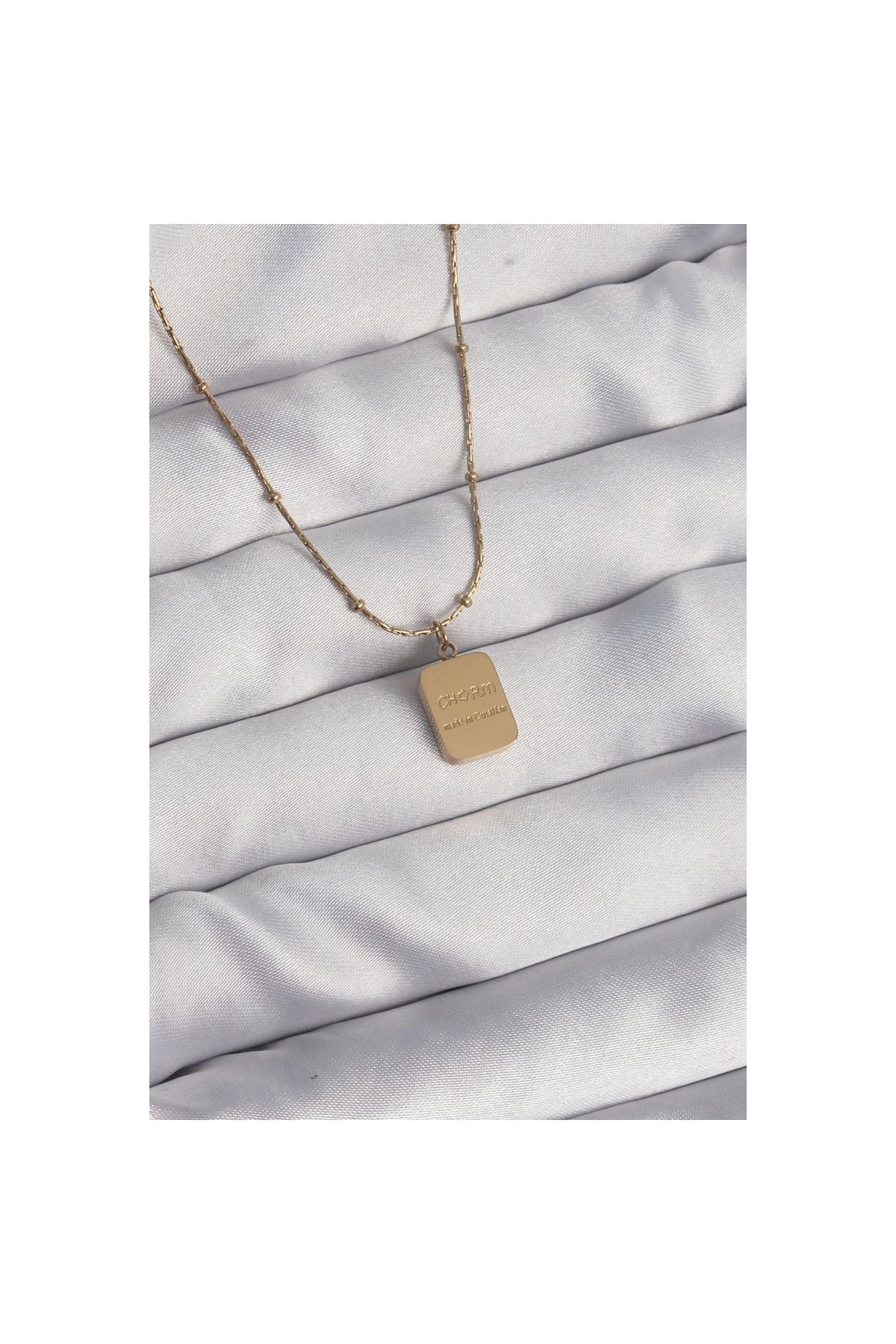 Narnuga 316L Çelik Gold Renk Kare Charm Model Kolye - TJ-BKO8928