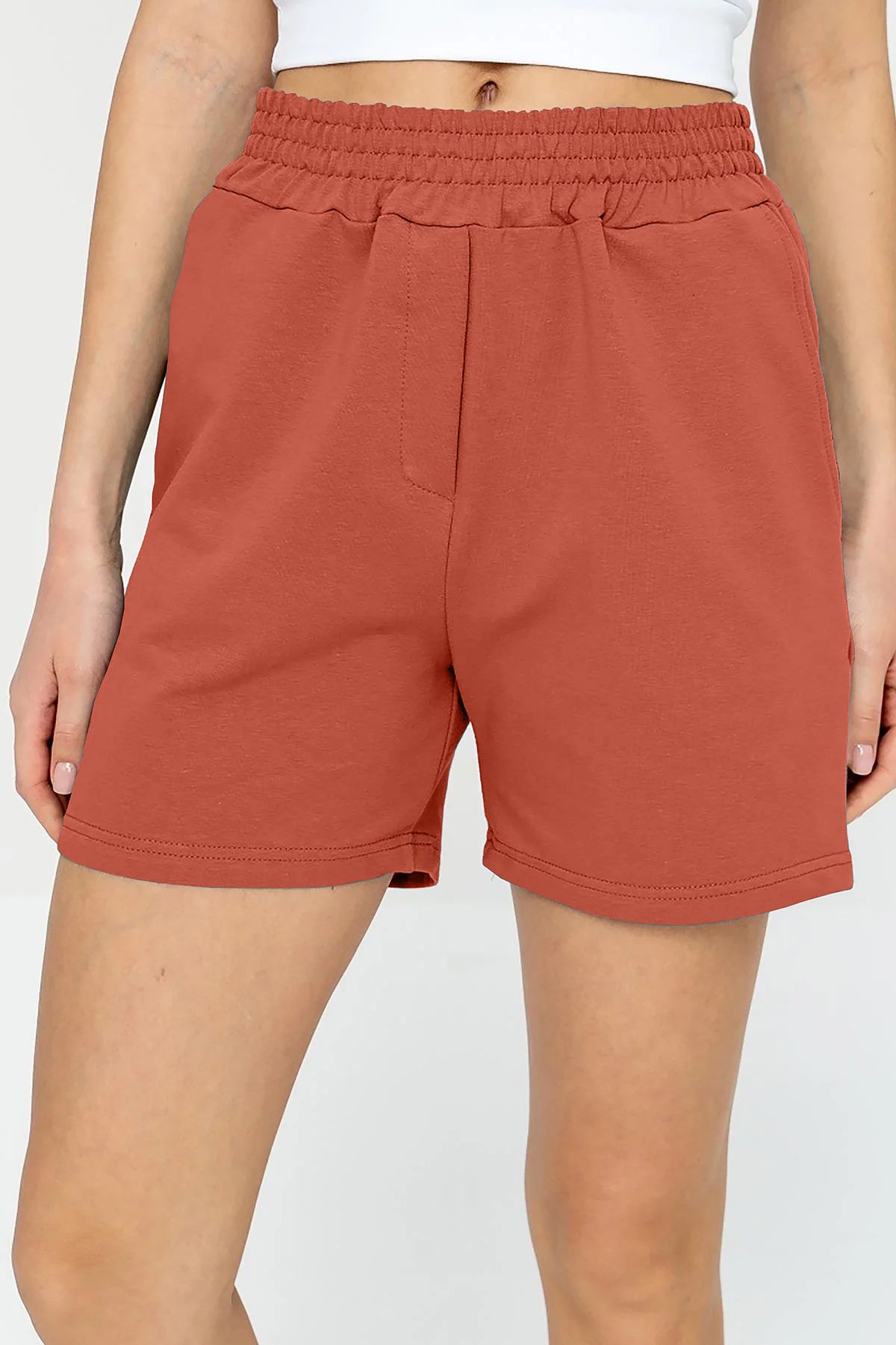 bilcee-Quicktime Women's - High Waist Cotton Mini Shorts Mango 7006, Pockets and Elastic Waist 1