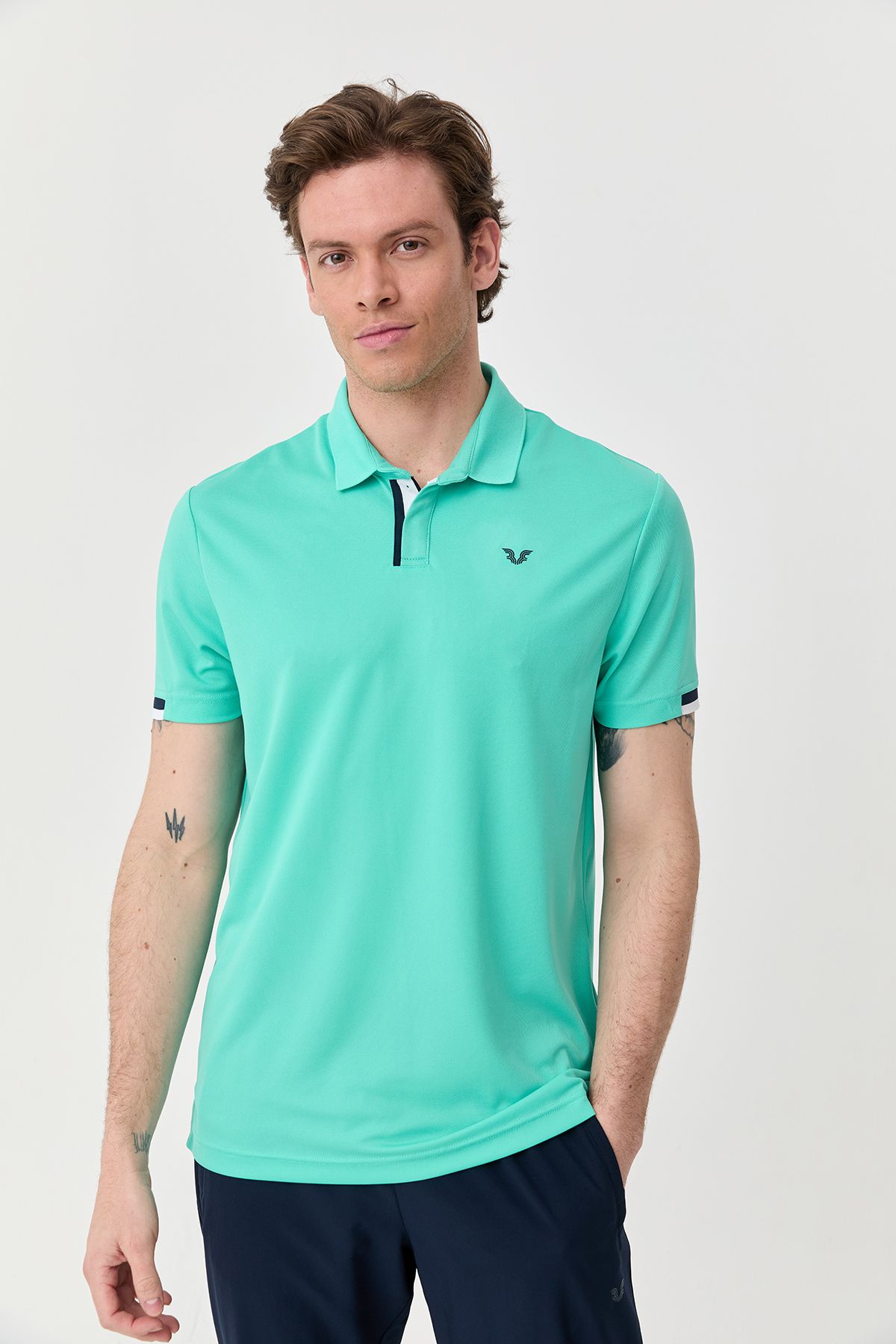 bilcee-Men's Turquoise Quick Dry Plain Lightweight Buttoned Training & Casual Basic Polo Collar T-Shirt 0508 1