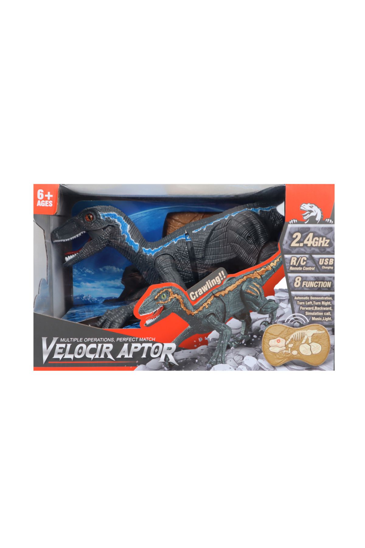 Sesli ve Yürüyen Hareketli Velociraptor Dinozor Gri - 8