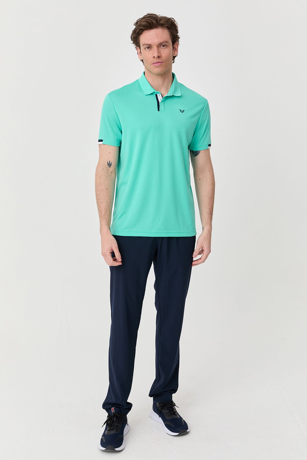 bilcee-Men's Turquoise Quick Dry Plain Lightweight Buttoned Training & Casual Basic Polo Collar T-Shirt 0508 4