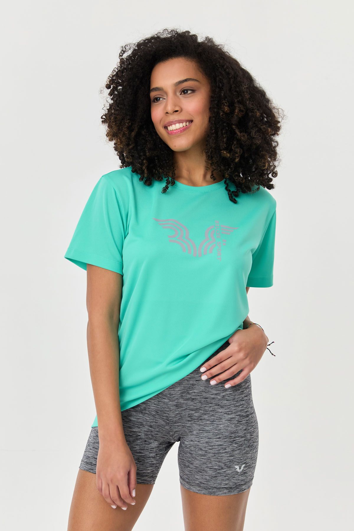 bilcee-Women's Turquoise Quick Dry Lightweight Printed Short Sleeve Training/Sports Crew Neck T-Shirt 9706 2