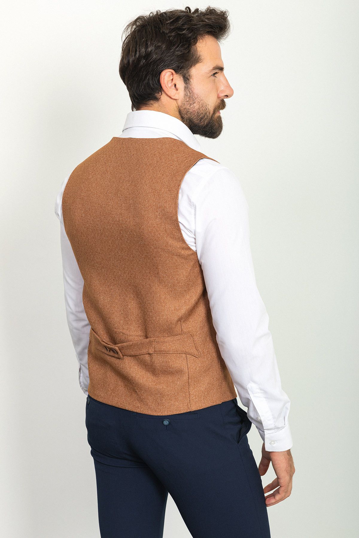 Mcr-Patterned Camel Color Slim Fit Classic Wool Men's Vest 4