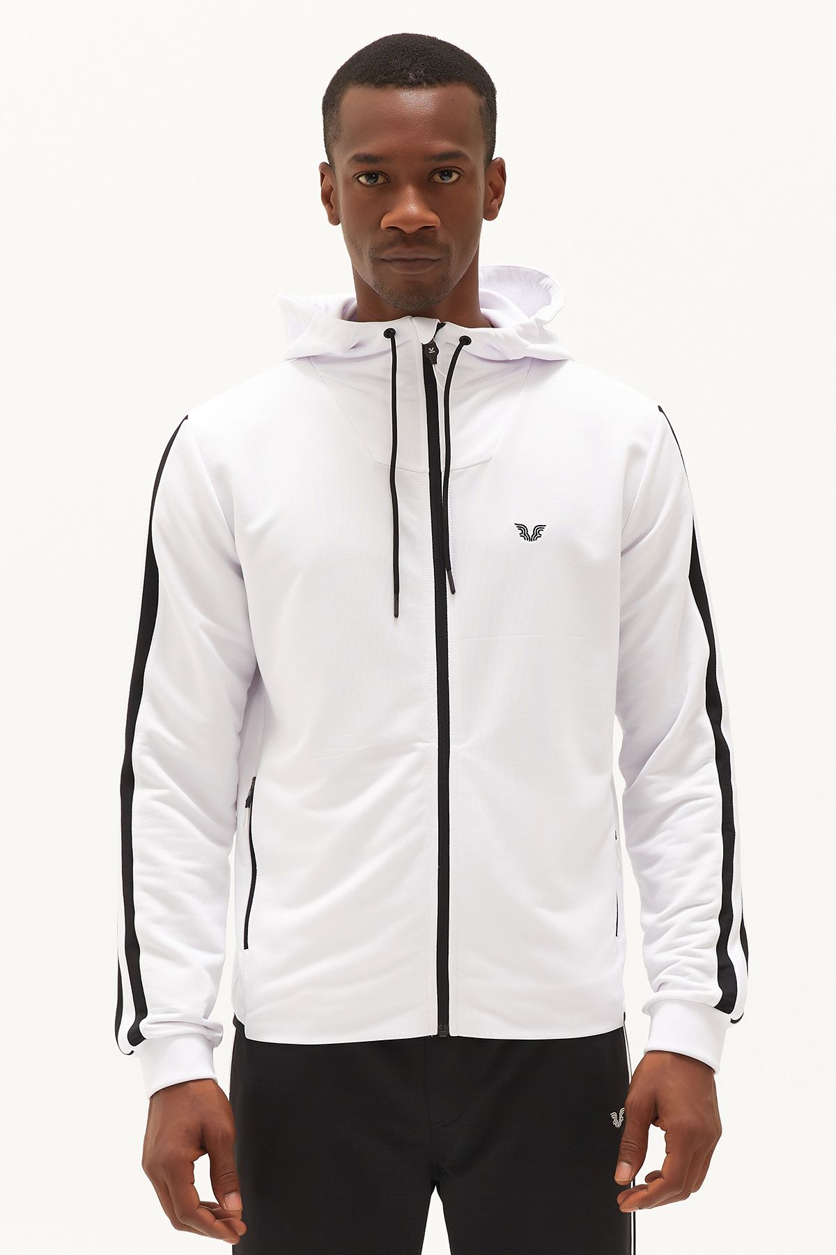 bilcee-White Men's Tracksuit Set - Hooded, Pocketed and Zippered Sports and Daily Use 0755 1