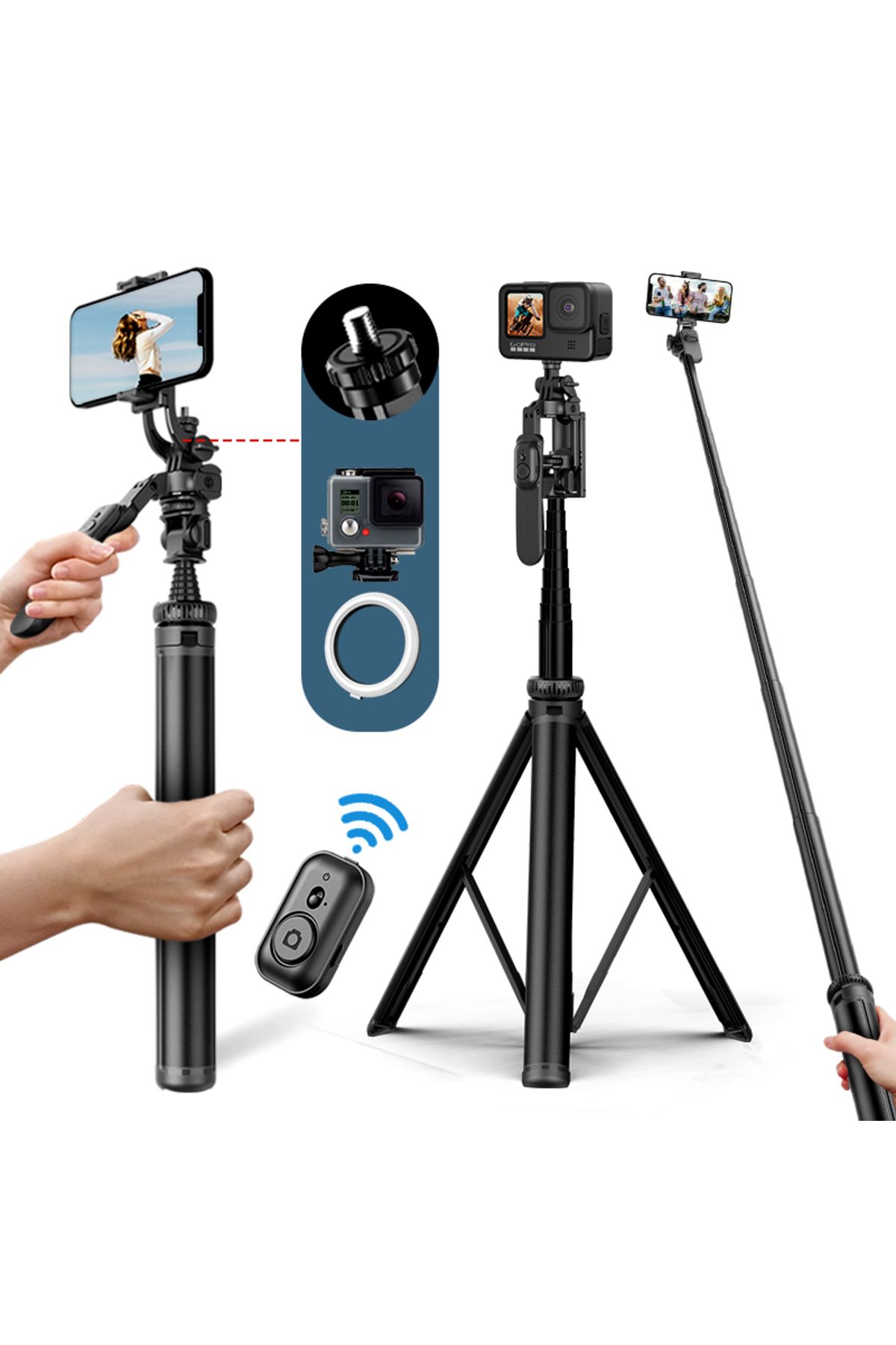 KEELEAD-Balance Steady Wireless Selfie Stick 80.9inch Tripod with Wireless Bluetooth Monopod for Gopro Ac... 8