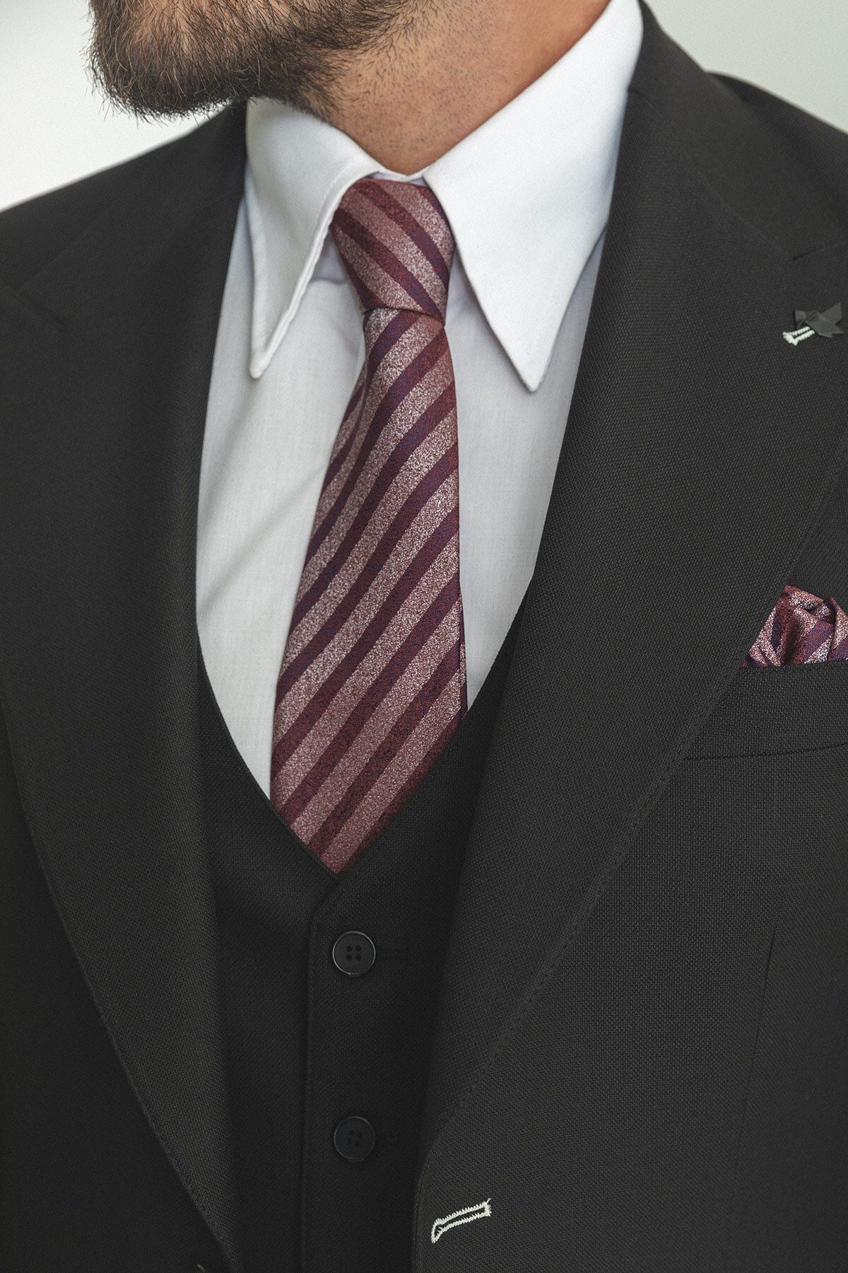 Mcr-Costum clasic pentru bărbați, negru, slim fit, cu guler larg 2