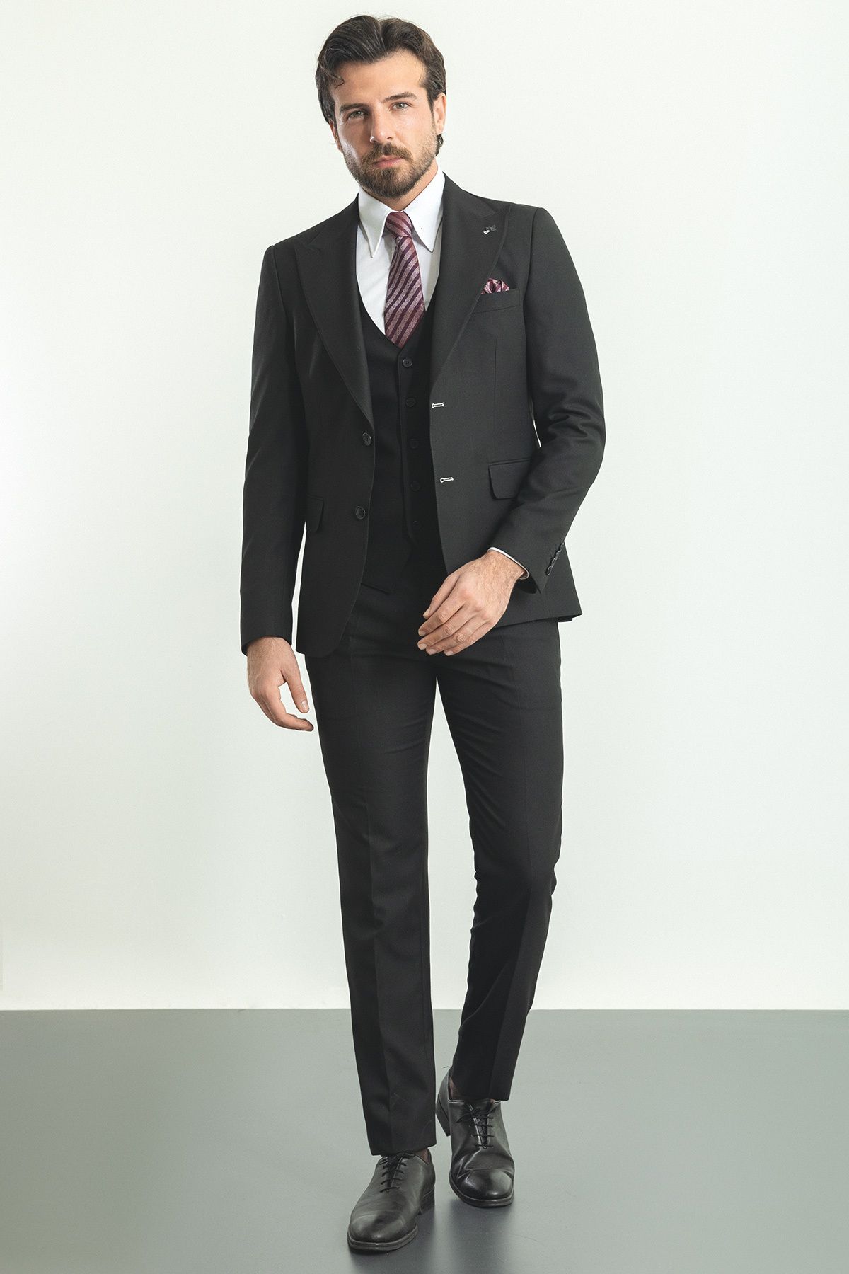 Mcr-Costum clasic pentru bărbați, negru, slim fit, cu guler larg 3