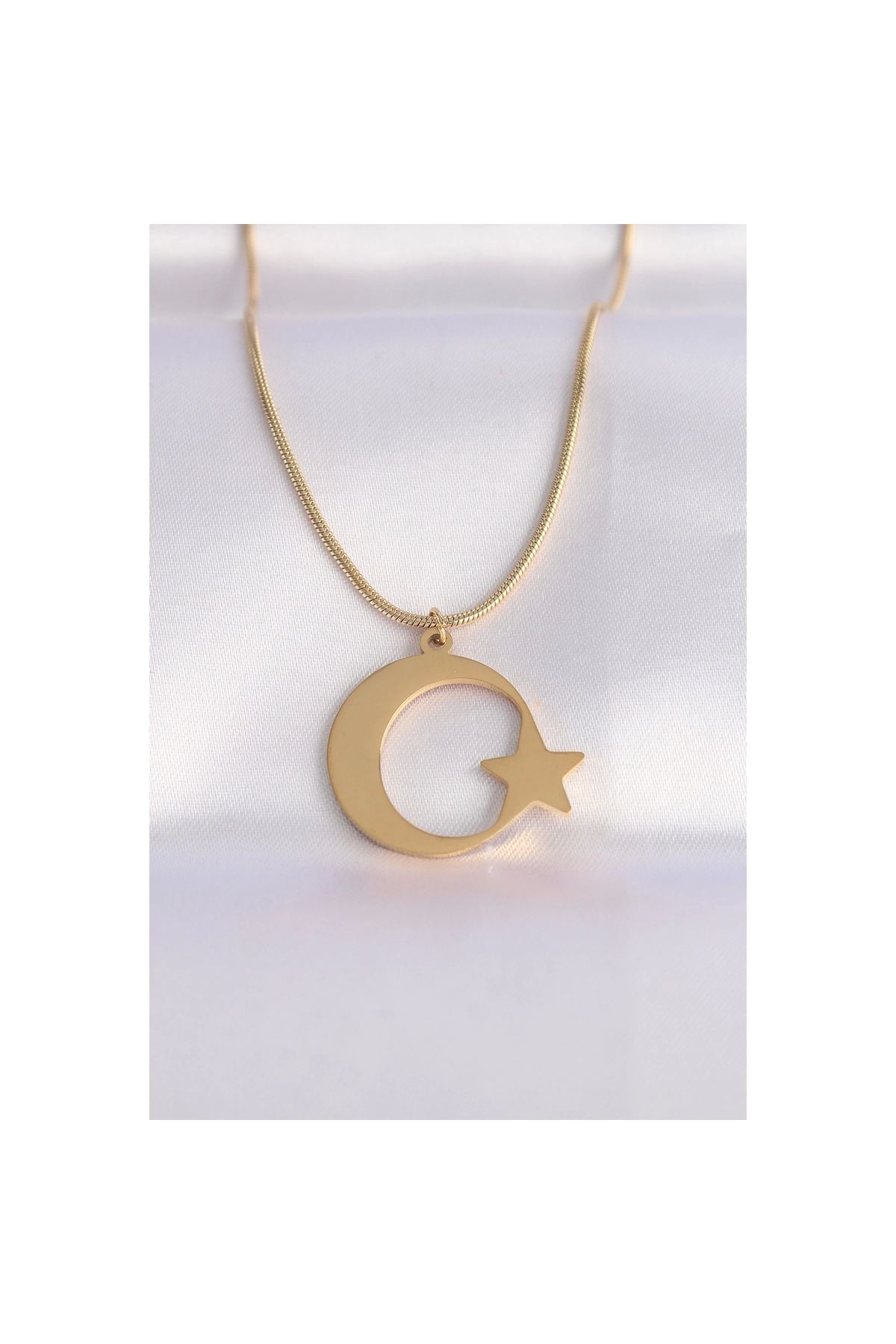 Narnuga 316L Çelik Zincir Gold Renk Ay Yıldız Unisex Kolye - TJ-BKO8699