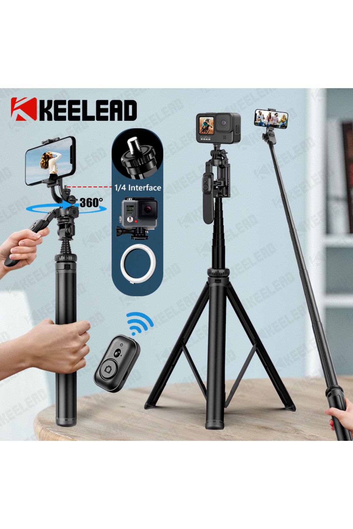KEELEAD-Balance Steady Wireless Selfie Stick 80.9inch Tripod with Wireless Bluetooth Monopod for Gopro Ac... 2