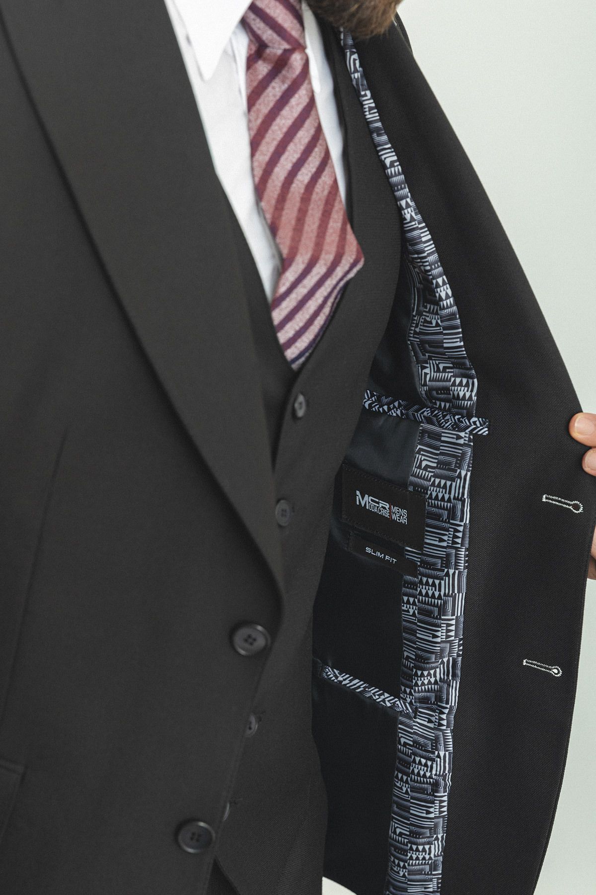 Mcr-Costum clasic pentru bărbați, negru, slim fit, cu guler larg 6