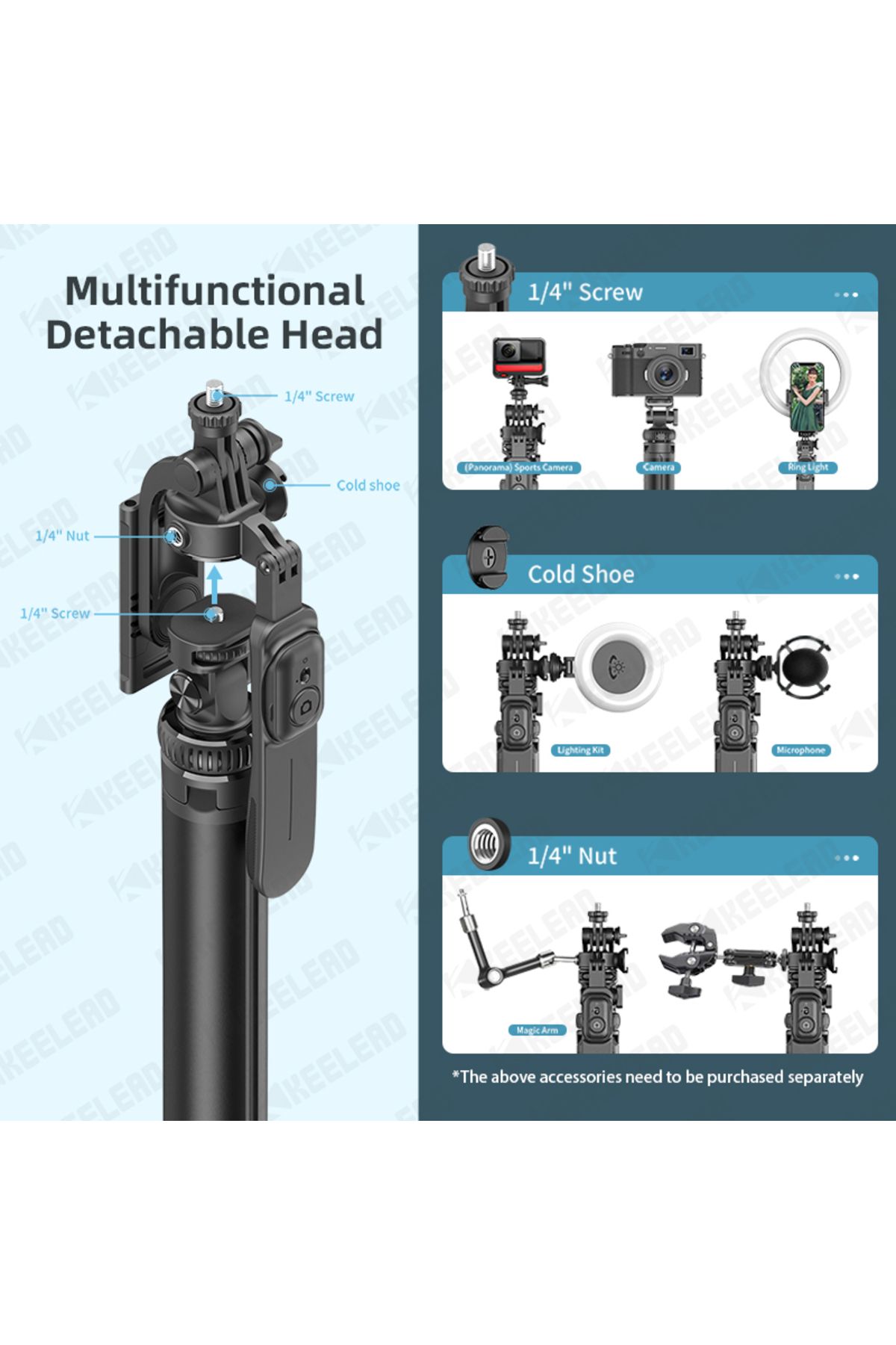 KEELEAD-Balance Steady Wireless Selfie Stick 80.9inch Tripod with Wireless Bluetooth Monopod for Gopro Ac... 4