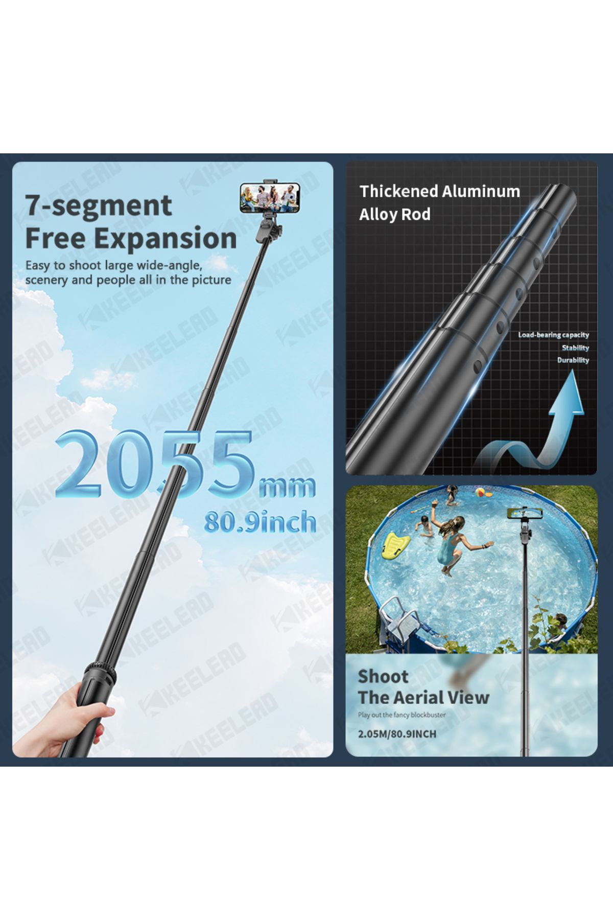 KEELEAD-Balance Steady Wireless Selfie Stick 80.9inch Tripod with Wireless Bluetooth Monopod for Gopro Ac... 3