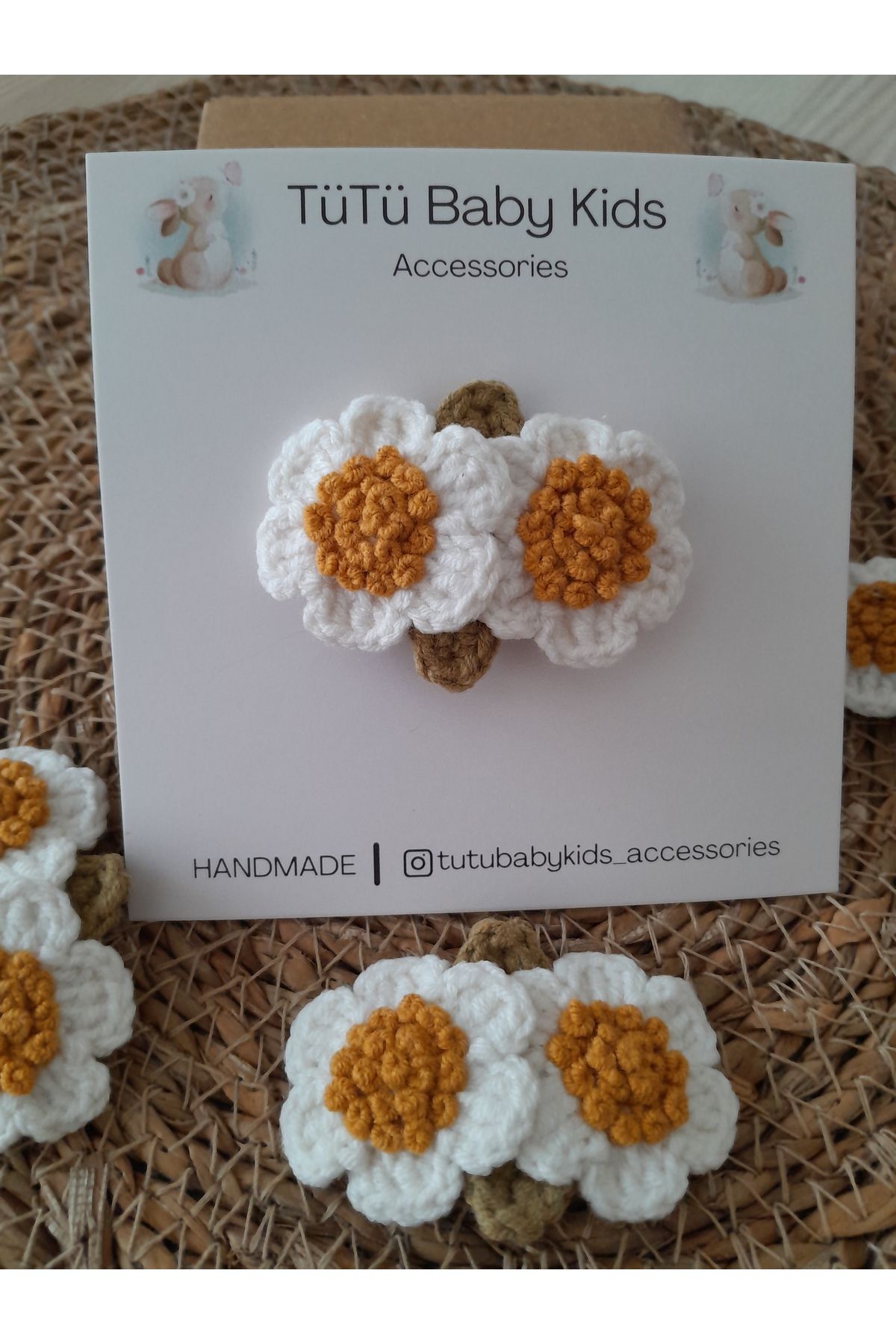 Accessories-Cataramă pentru bebeluși fără păr Daisy tricotată manual (singură) 3