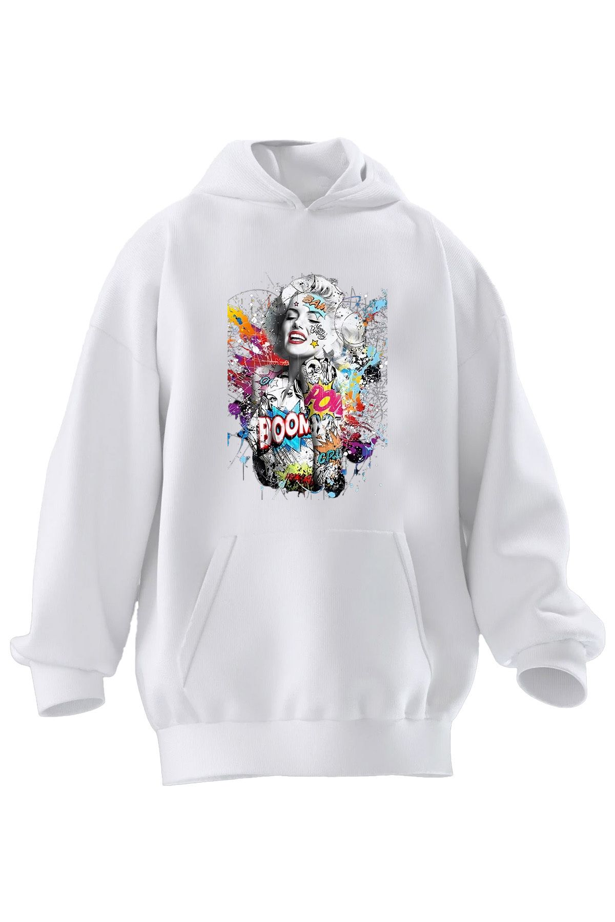 NMG TEKSTİL Hanorac Cu Glugă Unisex Din Bumbac Premium Alb Cu Imprimeu În 3 Fire Unisex - XL