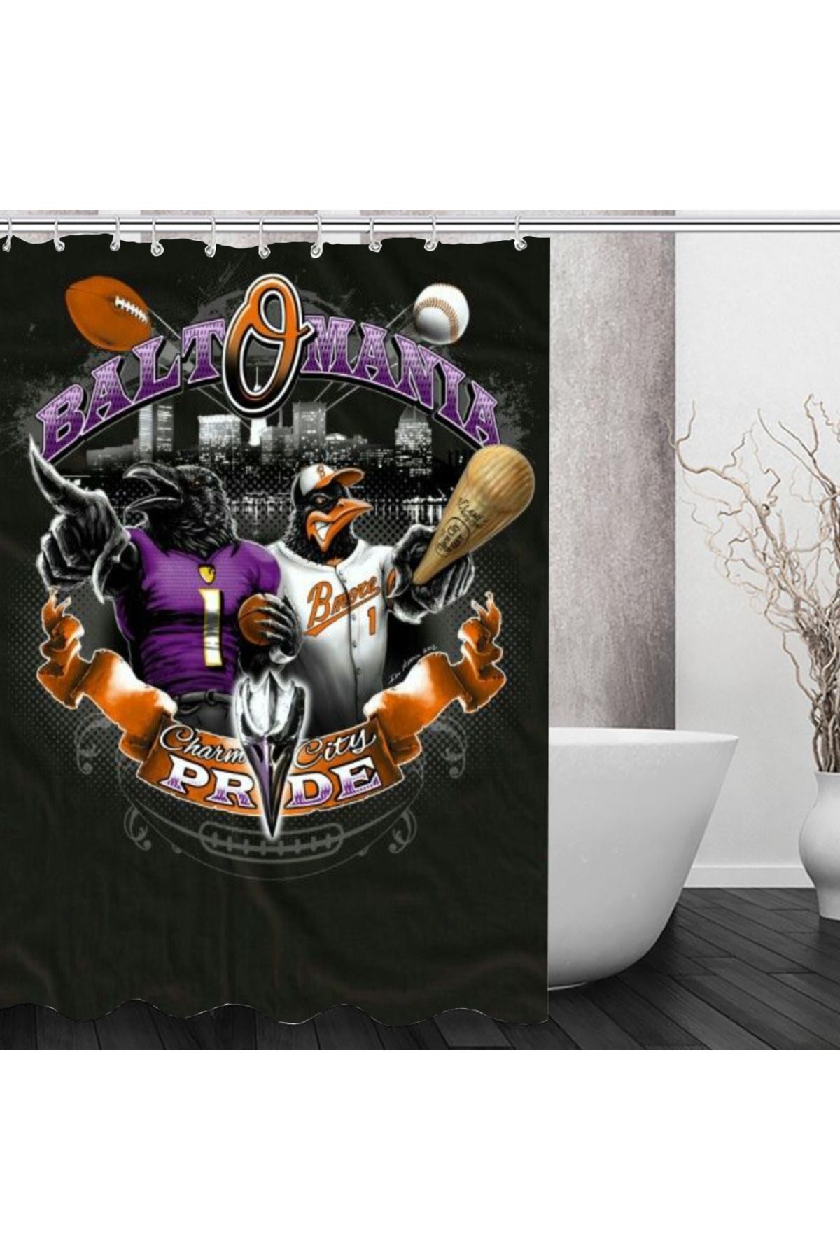 Choice-Bathroom Shower Curtain Bathroom Curtain Baltimore R-ravens Club Curtains for Bedrooms Folding Pa... 4