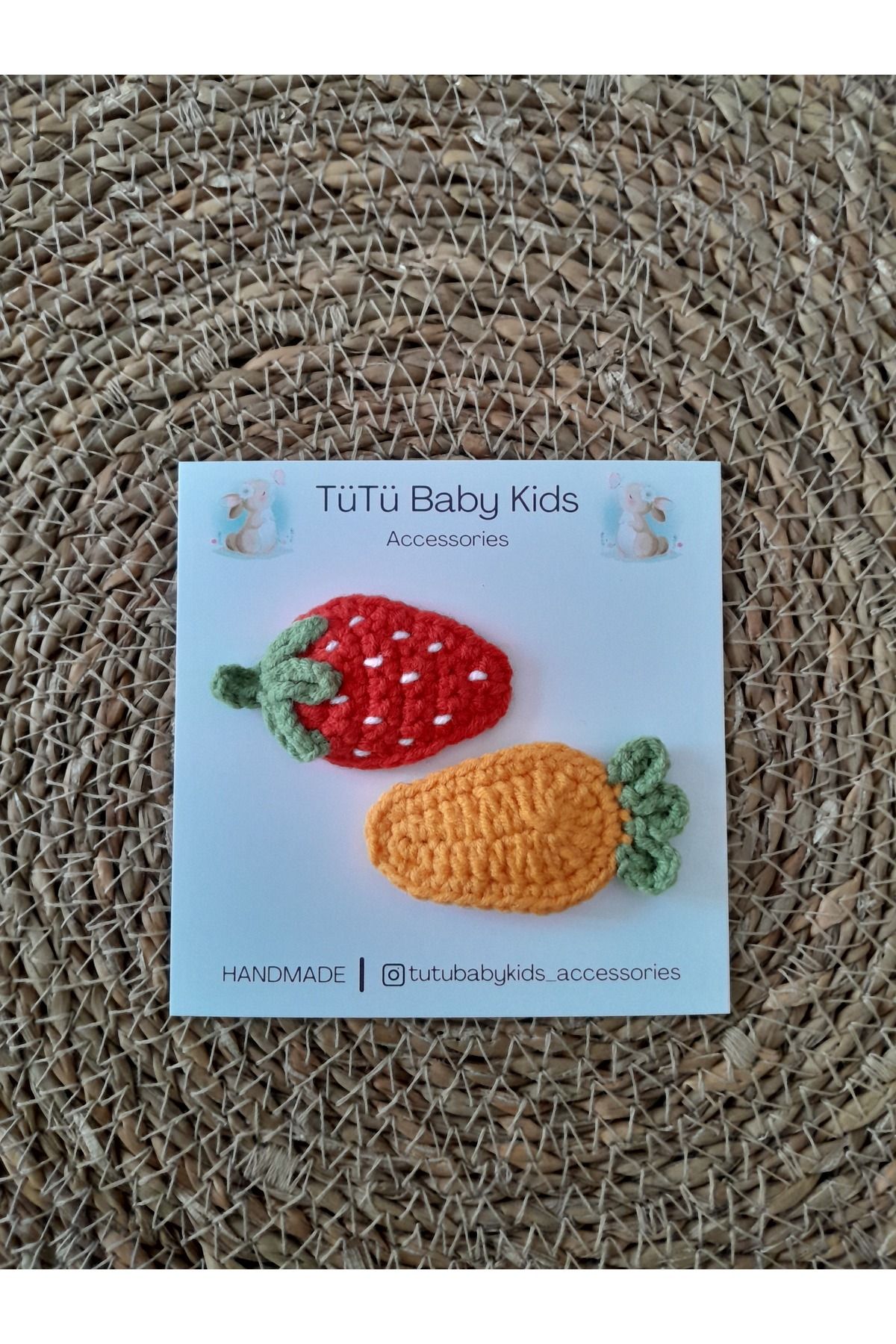 Accessories-Strawberry & Carrot Figured Hand Knitted Hairless Baby Buckle 5