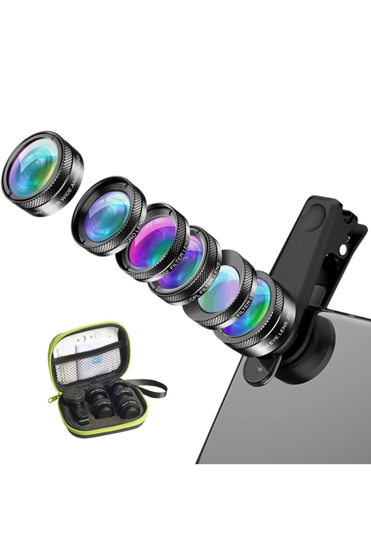 APEXEL-Universal 6 in 1 Phone Camera Lens Kit Fish Eye Lens Wide Angle macro Lens CPL/StarND32 Fi... 7