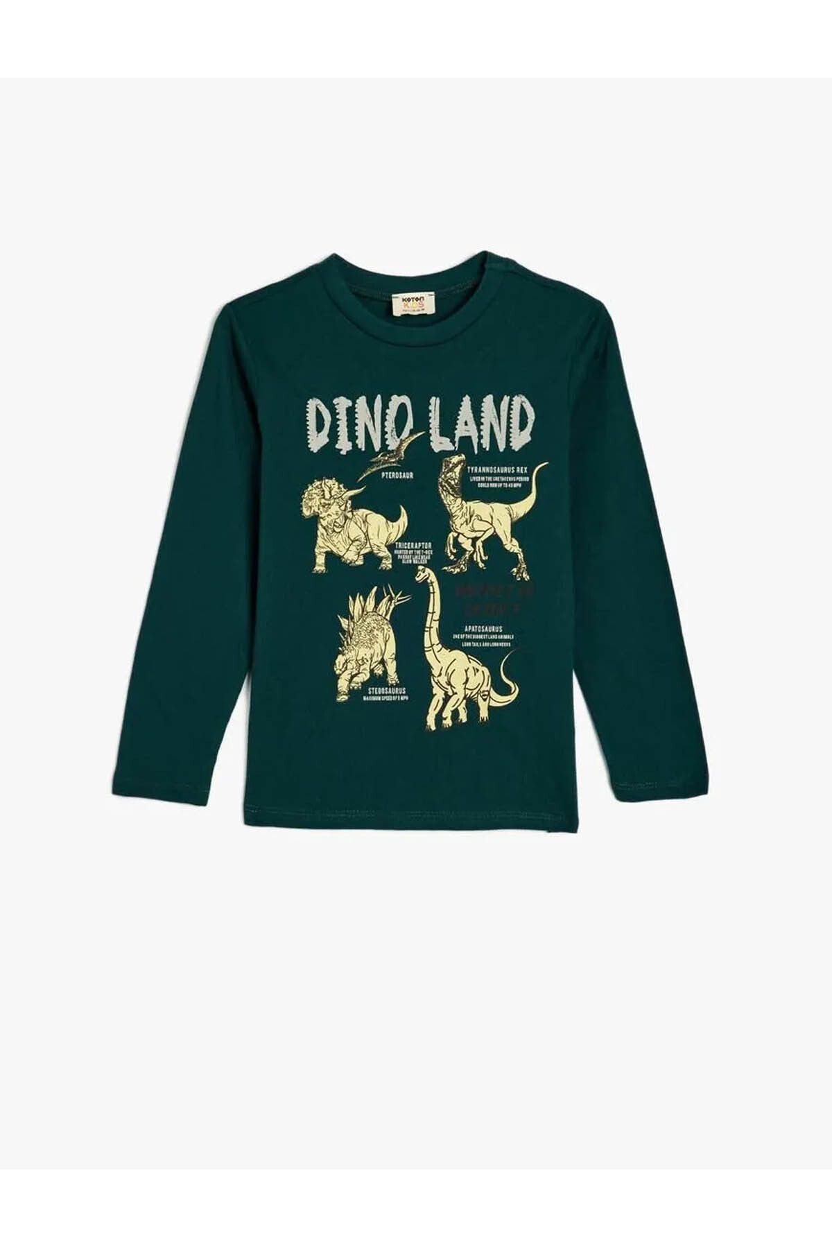 Koton-Dinosaur Printed Cotton Long Sleeve T-Shirt - Crew Neck 1