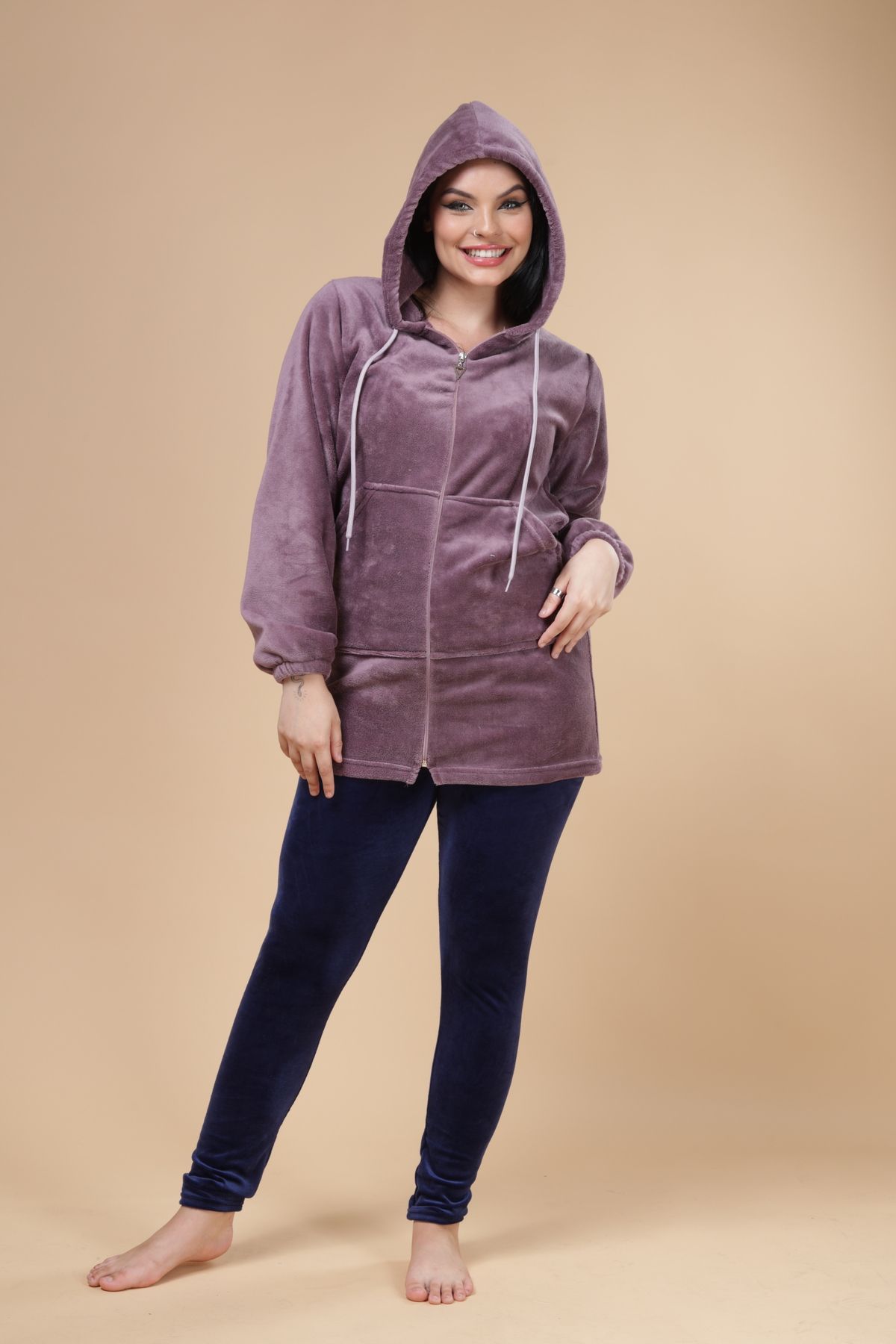 mervemoda-Set de 2 costume ultrasoft cu glugă pentru femei 6