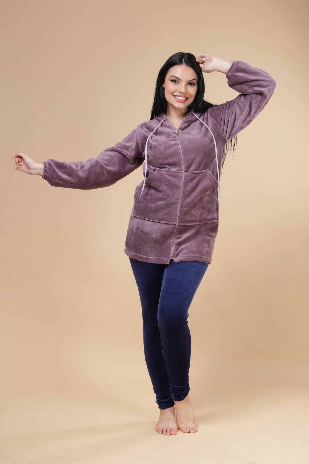 mervemoda-Set de 2 costume ultrasoft cu glugă pentru femei 3