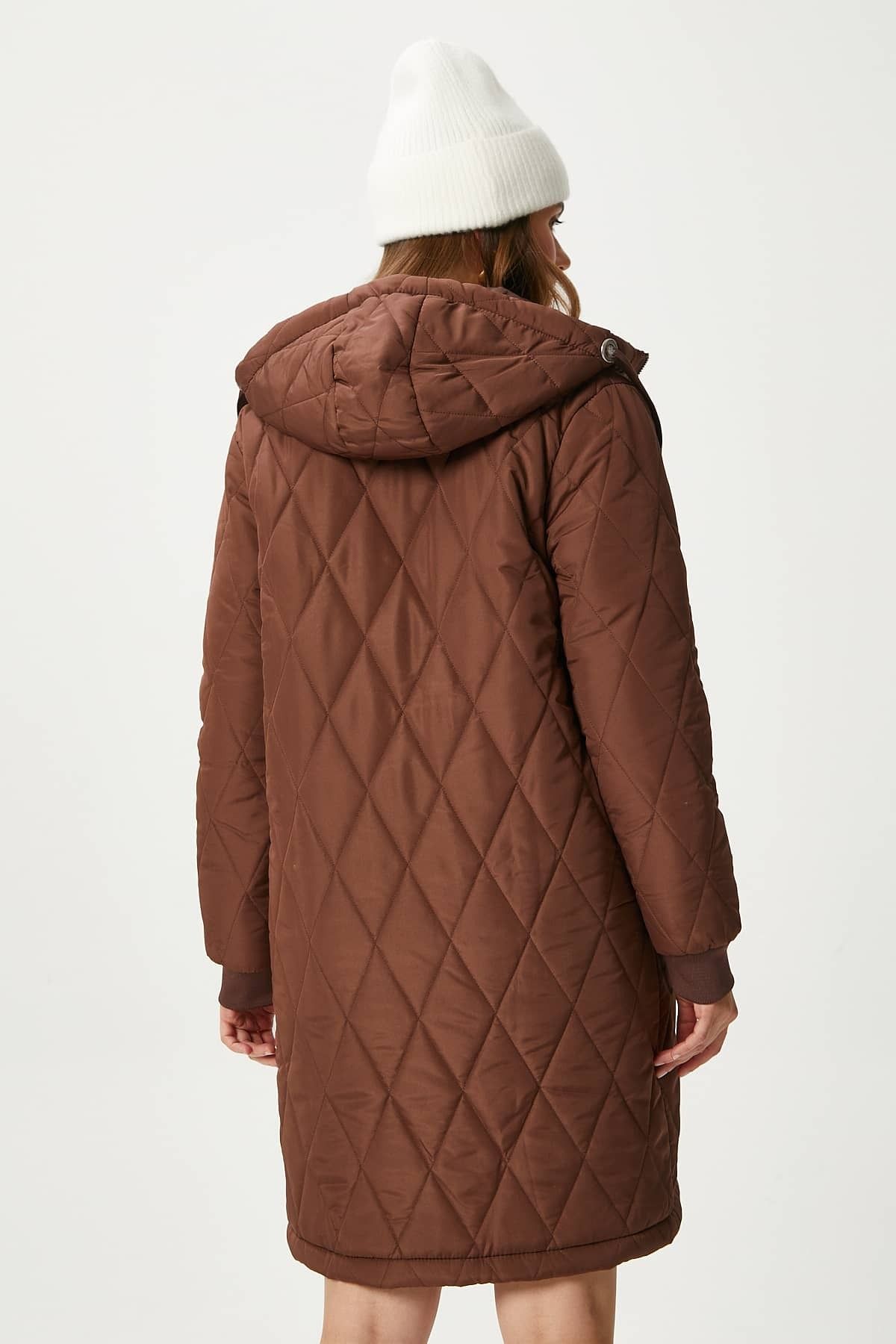 Ritnice-Women's Sporty Hooded Quilted Brown Coat 2