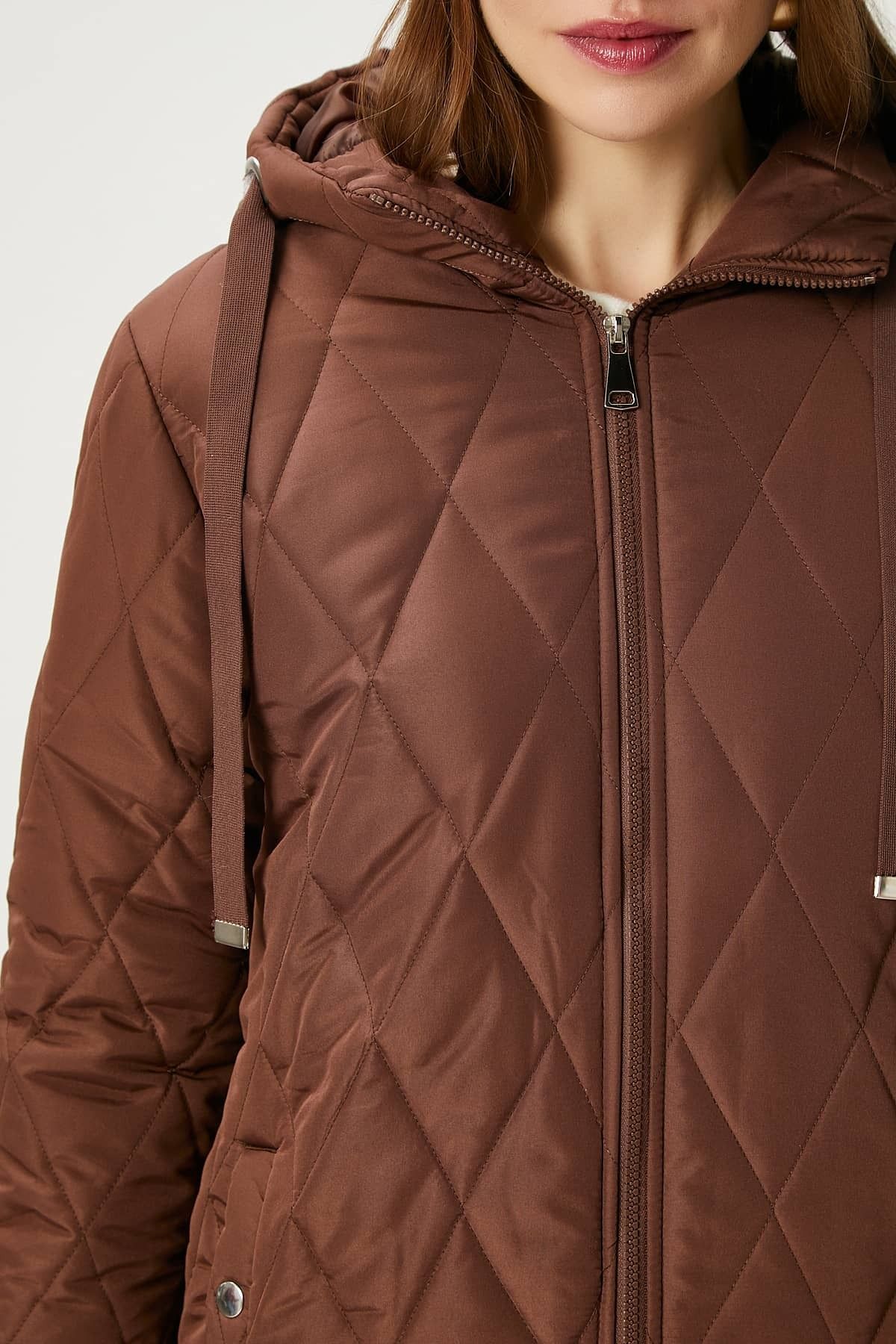 Ritnice-Women's Sporty Hooded Quilted Brown Coat 3