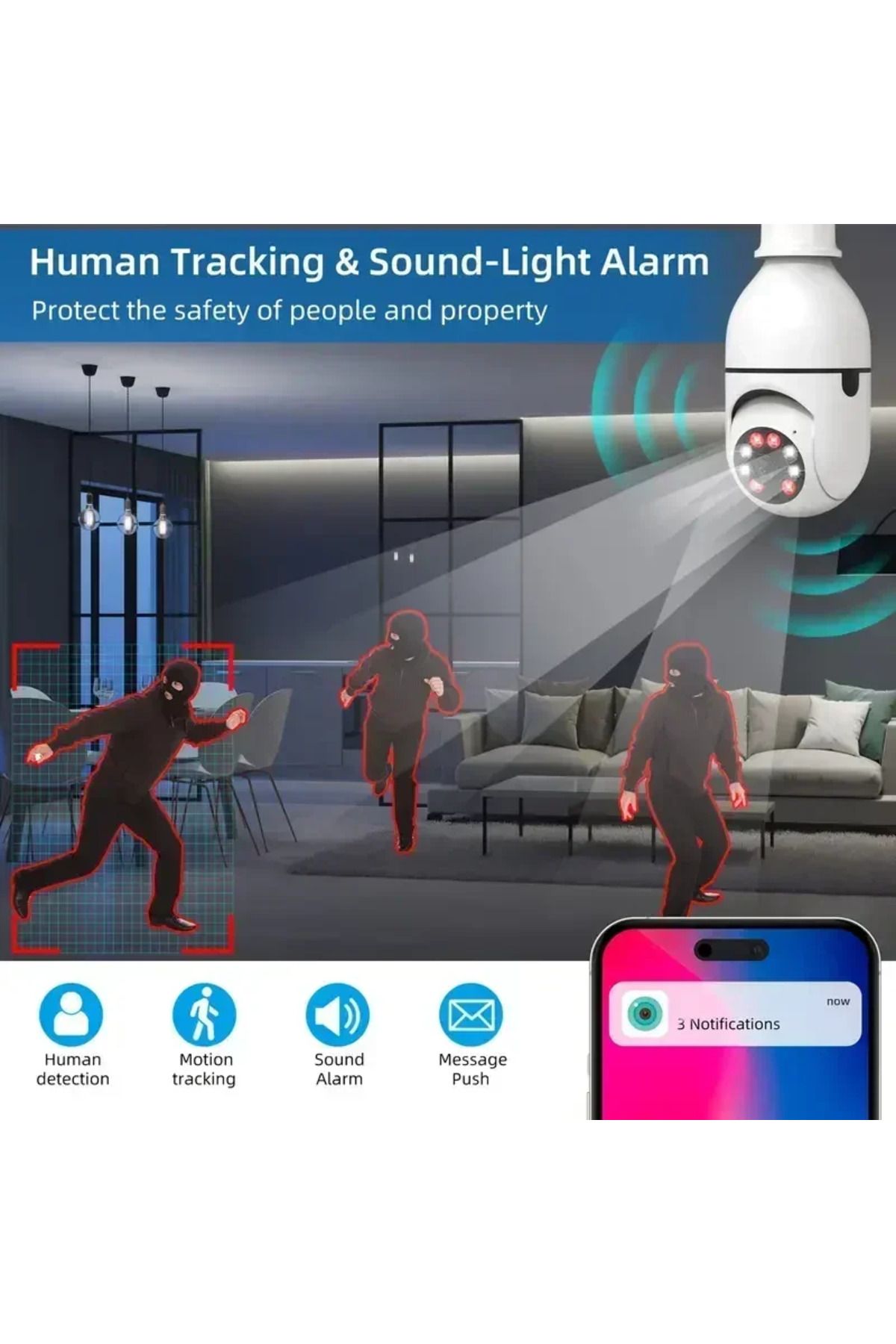 Choice-E27 Bulb Camera 4X Digital Zoom AI Human Motion Detect Full Color Night Vision Surveillance Camer... 2