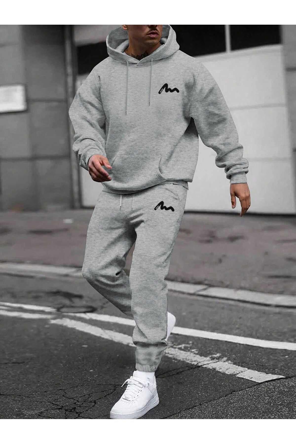 MODARİCH-Enjoy Gray Striped Sweatshirt and Jogger Tracksuit Set - Hooded 4