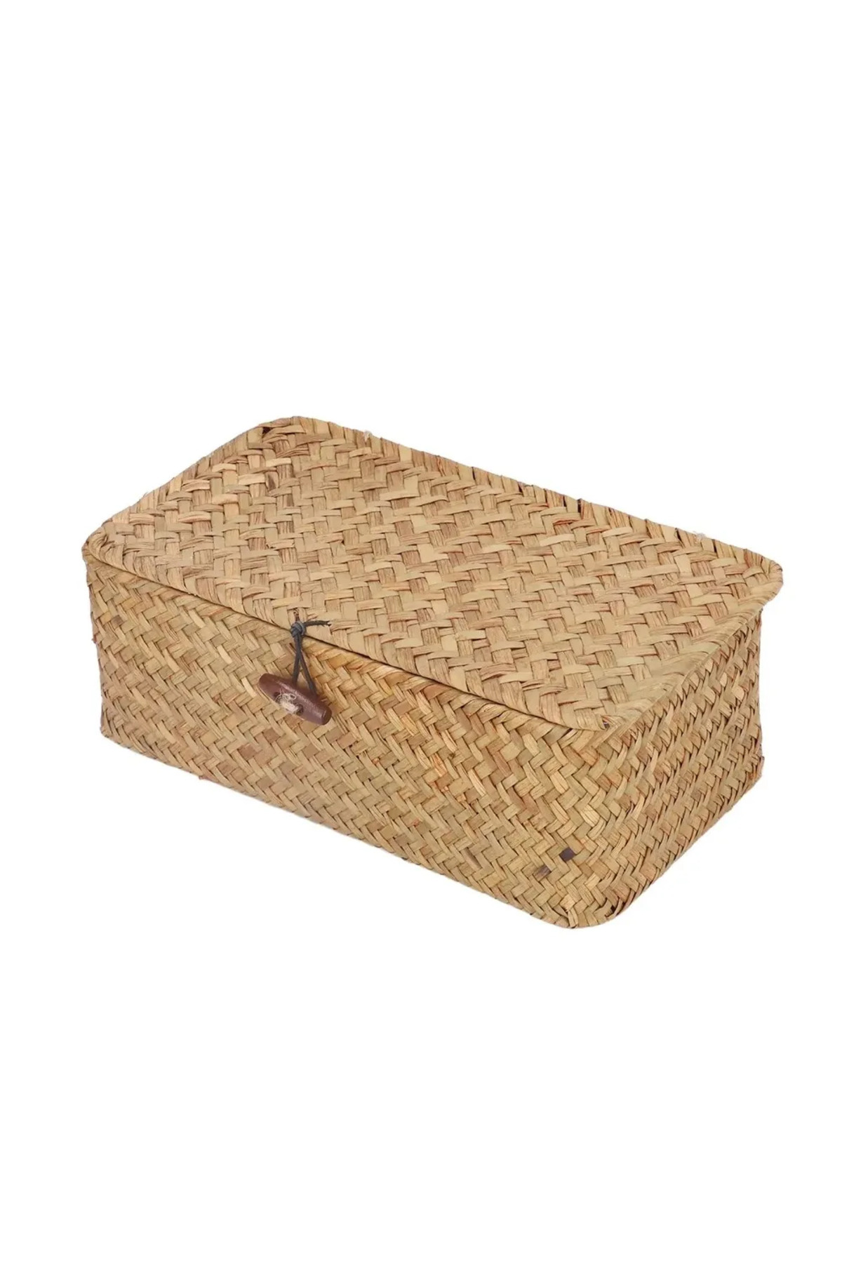 Choice-Handmade storage basket with lid, rectangular seaweed, rattan fabric, cosmetics, multi-purpose co... 7