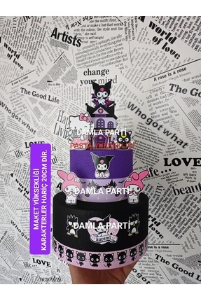 DAMLA PARTİ Kuromi Maket Pasta Mor Siyah, Kuromi Doğum Günü Parti Malzemeleri