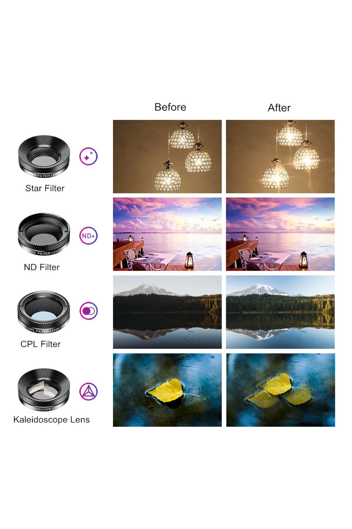 APEXEL-11 in 1 Phone camera Lens Kit fisheye wide lens Full Colorgrad Filter CPL ND Star Filter f... 4