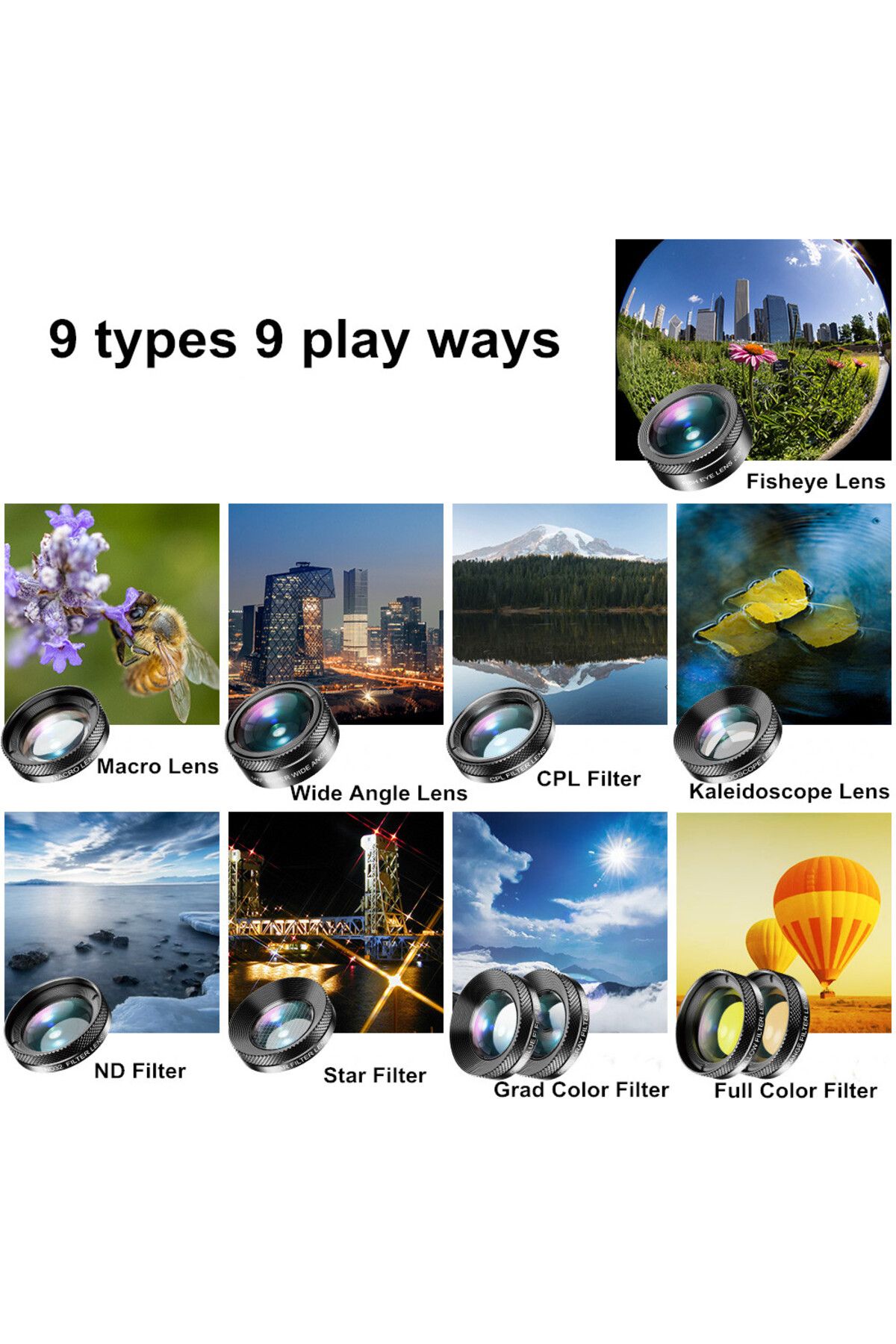 APEXEL-11 in 1 Phone camera Lens Kit fisheye wide lens Full Colorgrad Filter CPL ND Star Filter f... 2